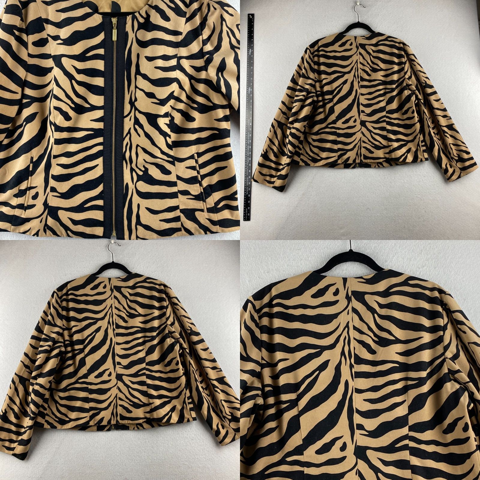 Vintage Chico's Jacket Womens 3 Black Orange Full Zip Tiger Polka Dot Pattern Pockets Size XS / US 0-2 / IT 36-38 - 9 Thumbnail