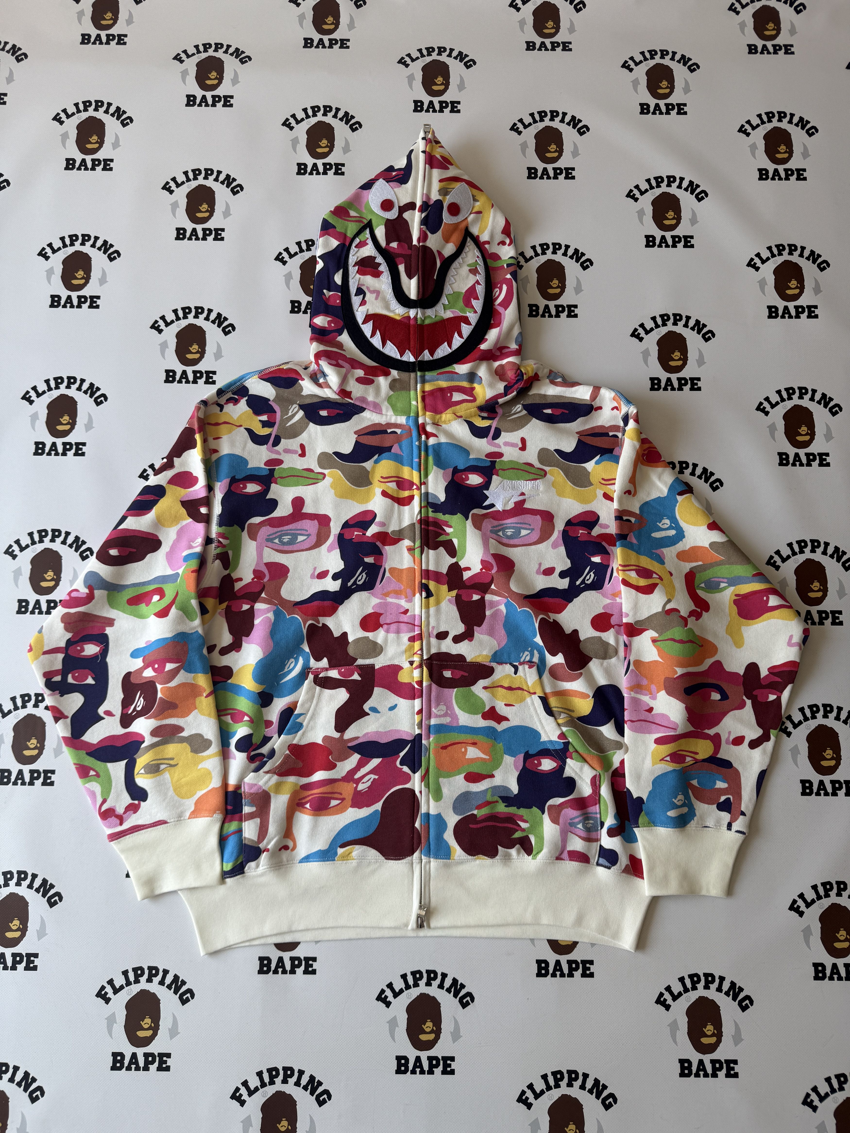 Bape BAPE X KIDSUPER CAMO SHARK FULL ZIP HOODIE MENS | Grailed