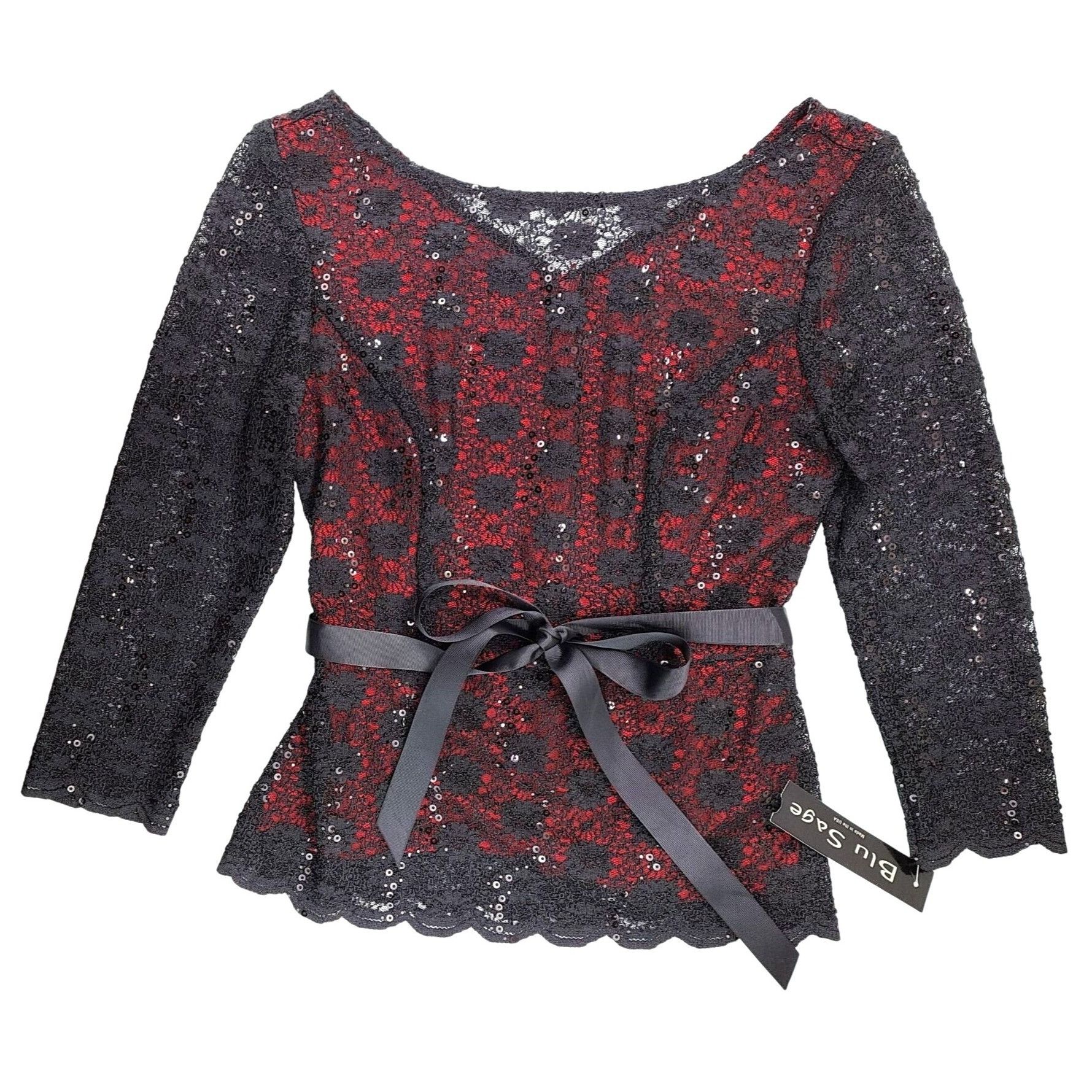 Other Blu Sage Black Red Lace Sparkle Top Women Small Holiday Size S / US 4 / IT 40 - 1 Thumbnail