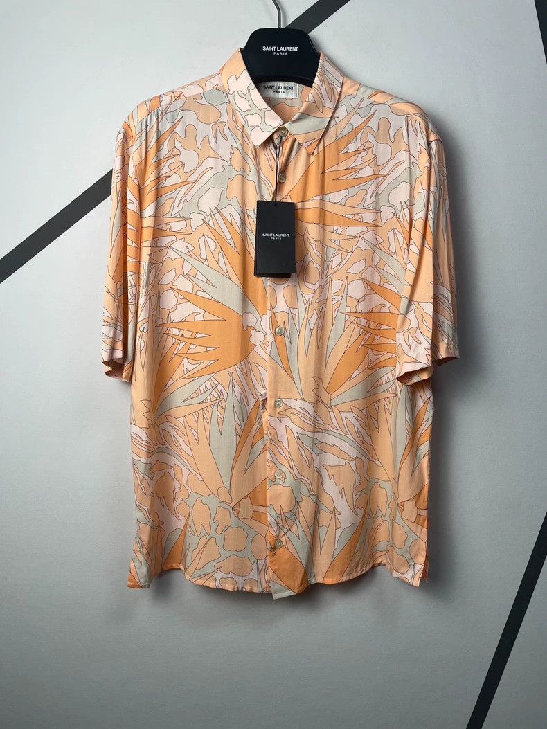 Yves Saint Laurent SAINT LAURENT size 37 Orange Print Shirt Short Sleeves for Size US M / EU 48-50 / 2 - 1 Thumbnail