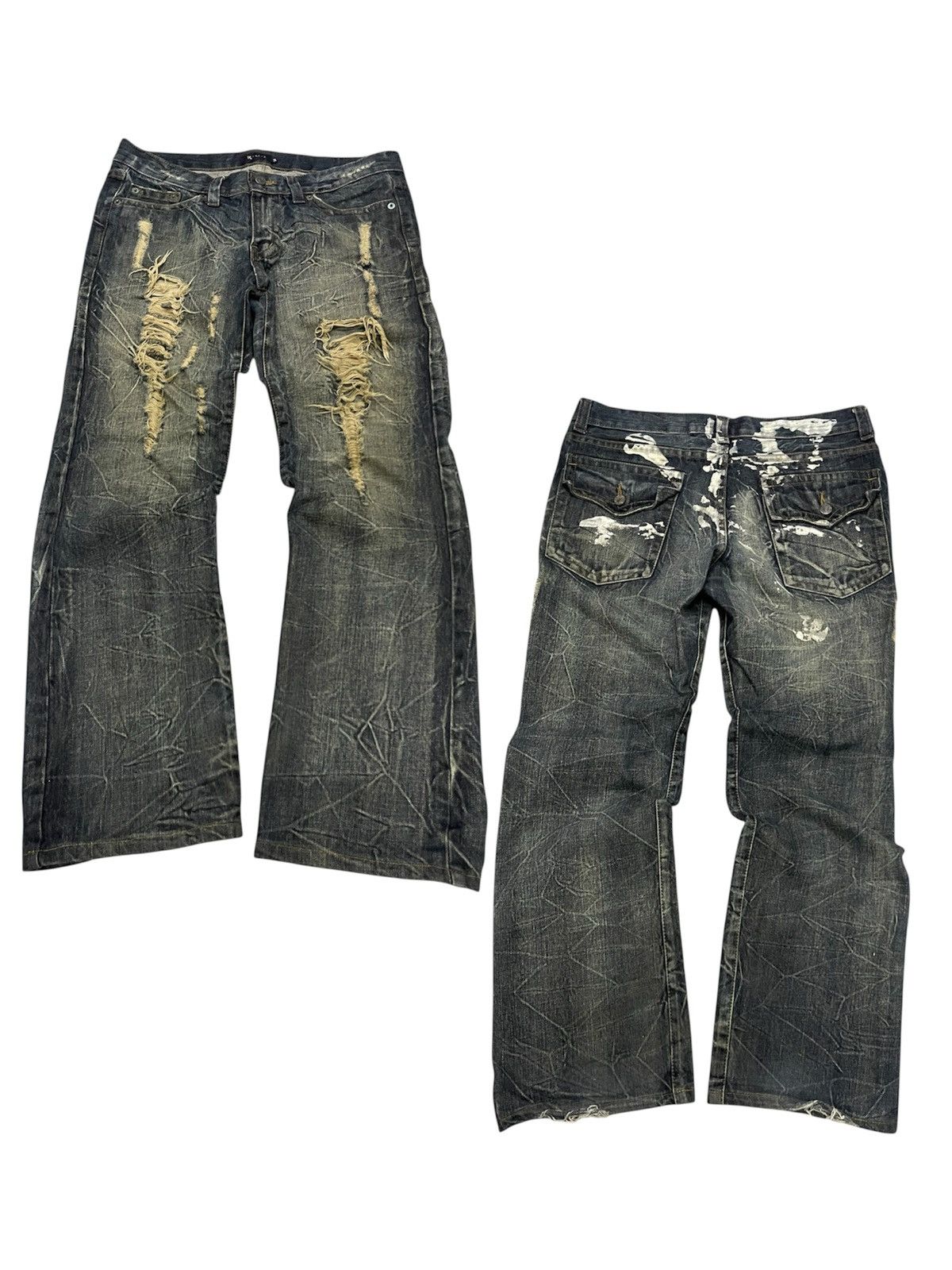 Japanese Brand 2000s KUI WASHABLE DISTRESSED JEANS RARE DESIGN Size US 33 - 1 Thumbnail
