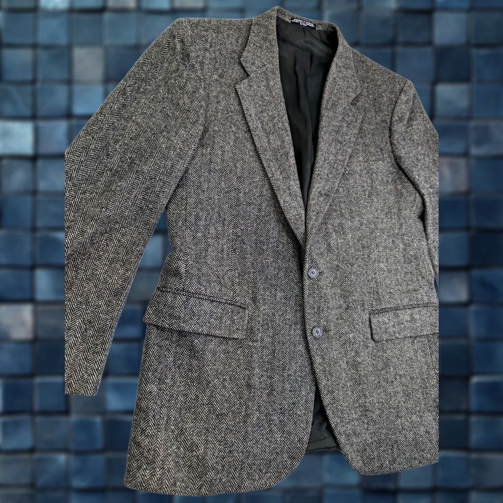 Vintage Barrington Wool Tweed Herringbone Sport Coat Men 44 Gray Two-Button Notch Lapel Long Coat, Regular Size 44 Size US S / EU 44-46 / 1 - 1 Thumbnail