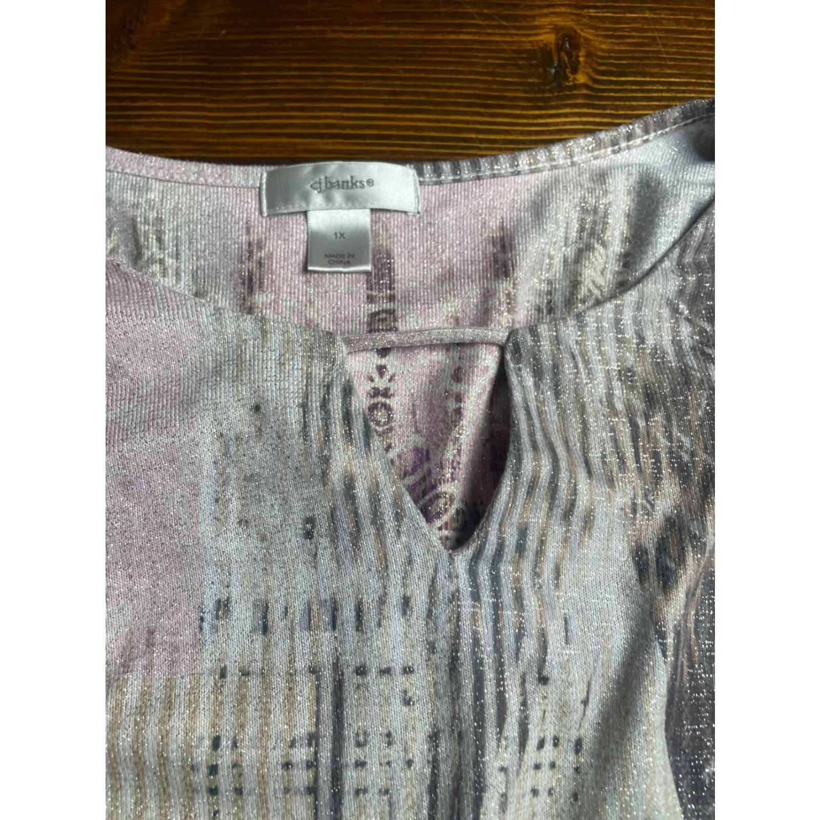 Vintage CJ Banks Shirt Womens Plus Size 1X Long Sleeve Silver Gray Metallic Modern Casual Women 1X Mens? Size XL / US 12-14 / IT 48-50 - 4 Thumbnail