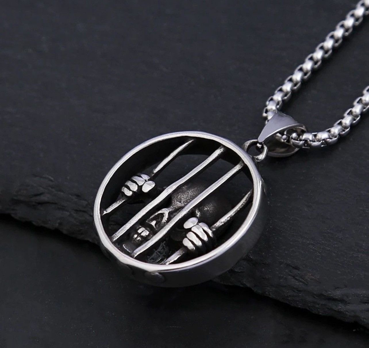 Jewelry Steel Cage Skull Pendant Necklace Size ONE SIZE - 3 Thumbnail
