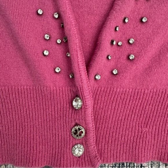 Other Vintage Y2K Marciano Pink Cashmere Beaded Rhinestones Cardig Size XS / US 0-2 / IT 36-38 - 5 Thumbnail