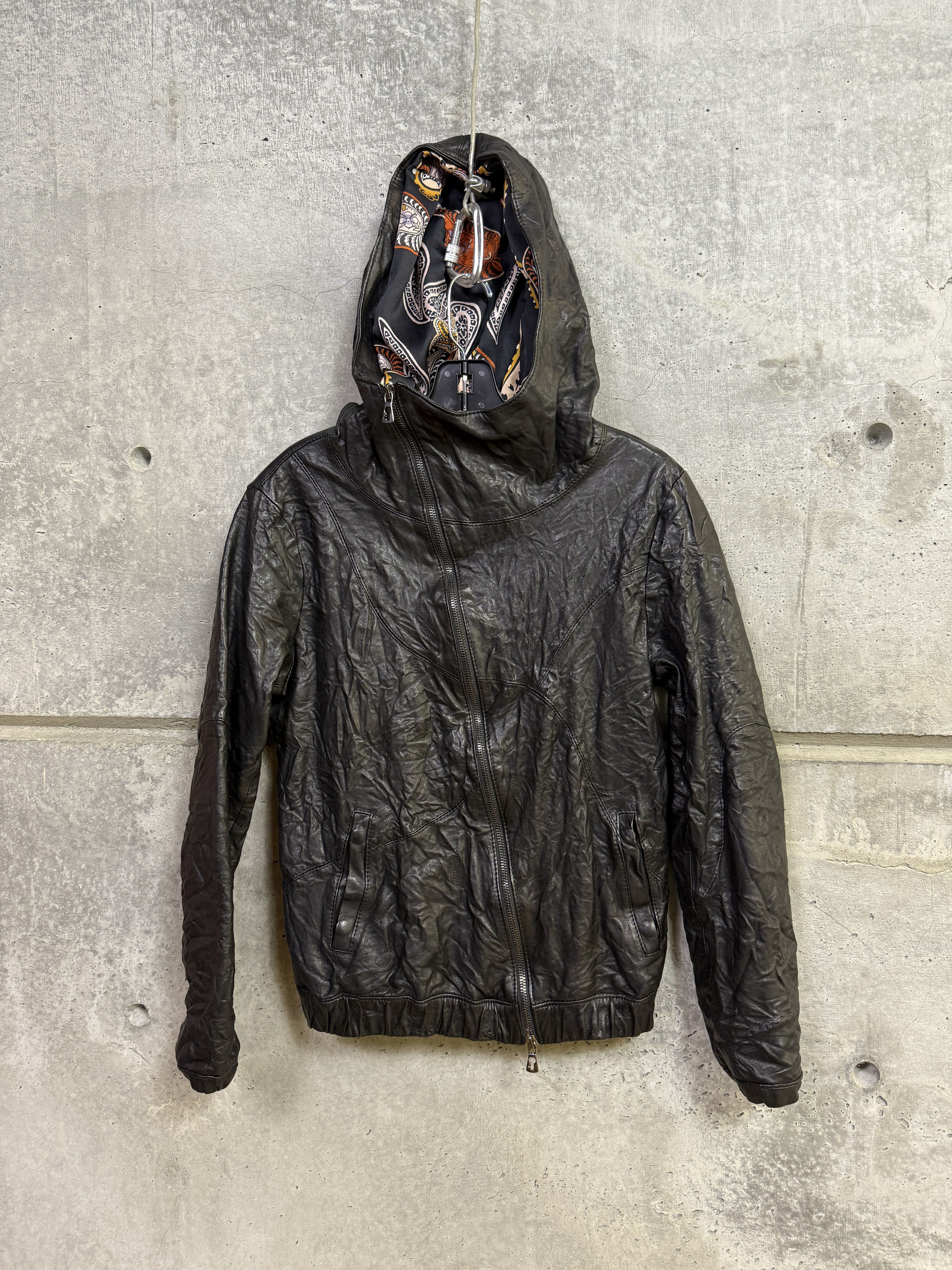Leather Benheart Firenze Zip Crinkle Leather Hoodie Size M / US 6-8 / IT 42-44 - 1 Thumbnail