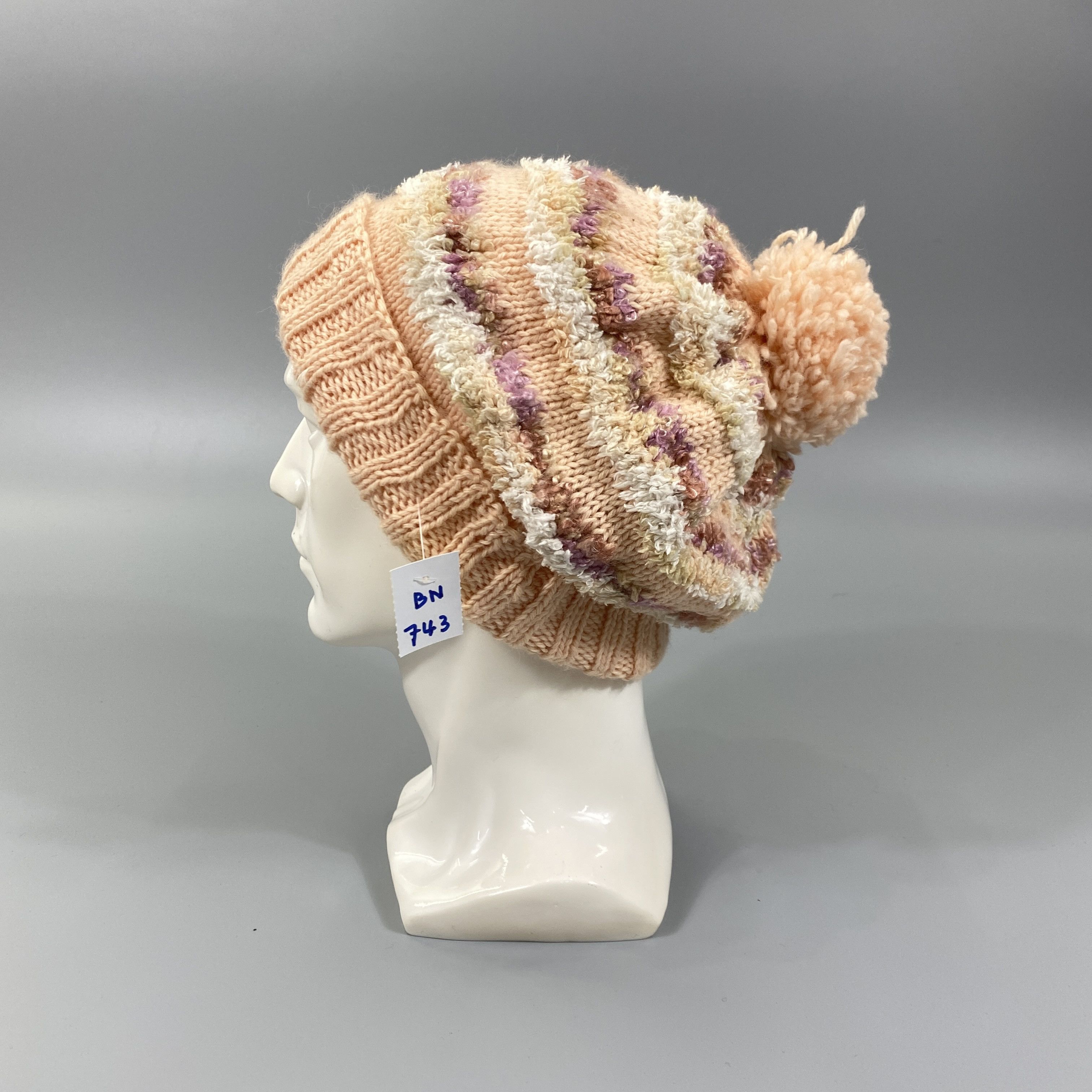 Japanese Brand Beanie with Puffy Knit With Pompom -BN743 Size ONE SIZE - 1 Thumbnail