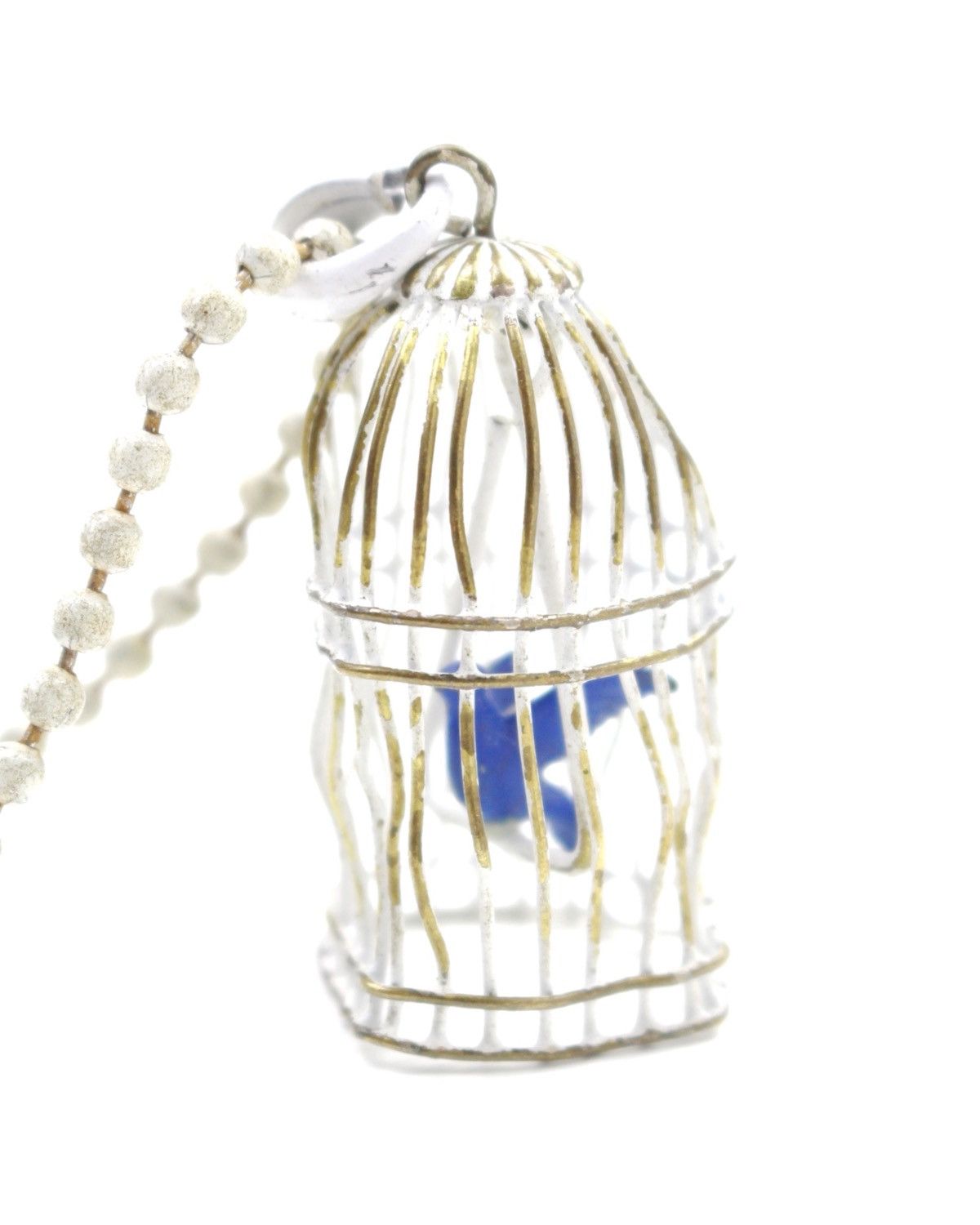2000S JAPANESE MADE BLUE BIRD CAGE PENDANT NECKLACE