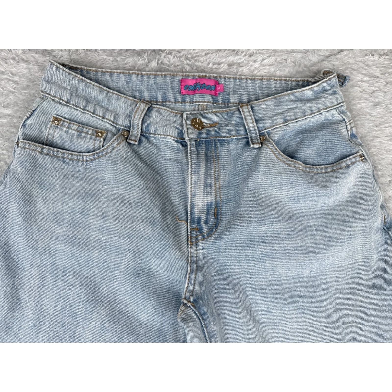 Vintage Edikted Jeans Womens Blue Denim Wide Leg Mid Rise Cotton 28x31 5-Pocket Distressed Medium Wash Western Size 28" / US 6 / IT 42 - 4 Thumbnail