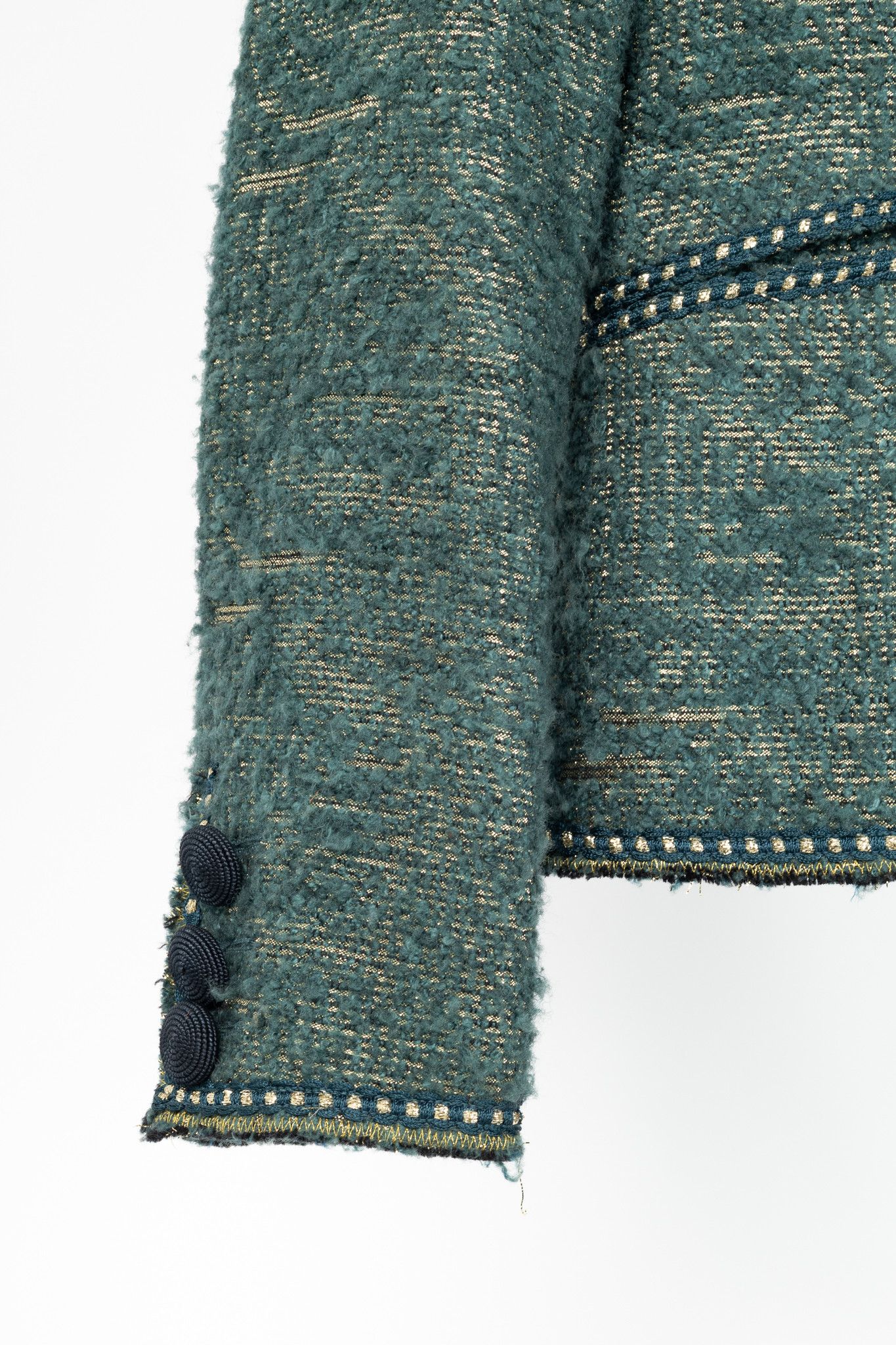 Moschino Moschino Cheap and Chic Metallic Green Boucle-Wool Blazer Size L / US 10 / IT 46 - 6 Thumbnail