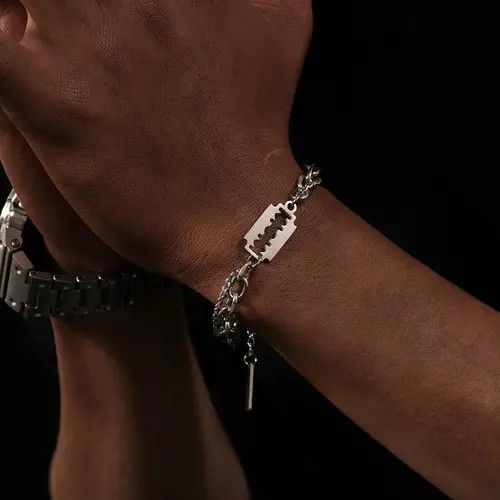 Jewelry Silver Razor Blade Chain Bracelet, Men's Chunky Jewelry Size ONE SIZE - 1 Thumbnail
