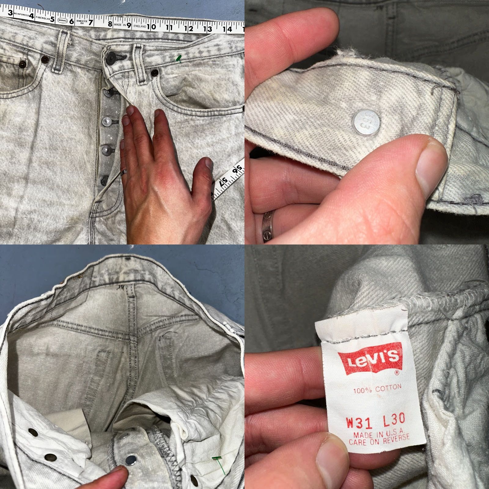 Levi's VINTAGE Levi's 501 Jeans Men 31 Gray Light Wash 90s Straight Leg Denim Cotton Medium Rise Size US 31 - 8 Thumbnail