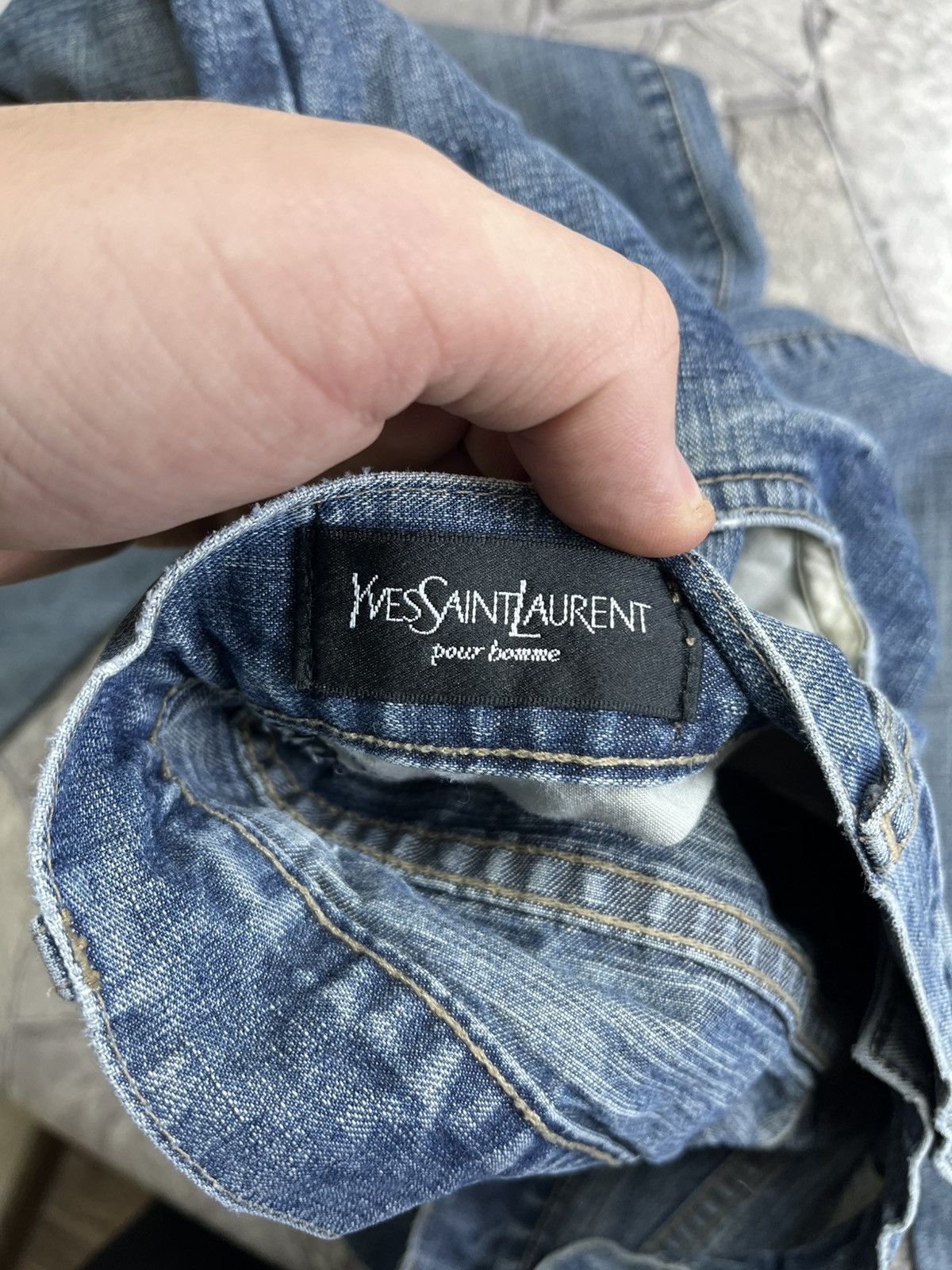 Vintage Vintage Yves Saint Lauren Big Logo Distressed Jeans YSL Size US 34 / EU 50 - 13 Thumbnail