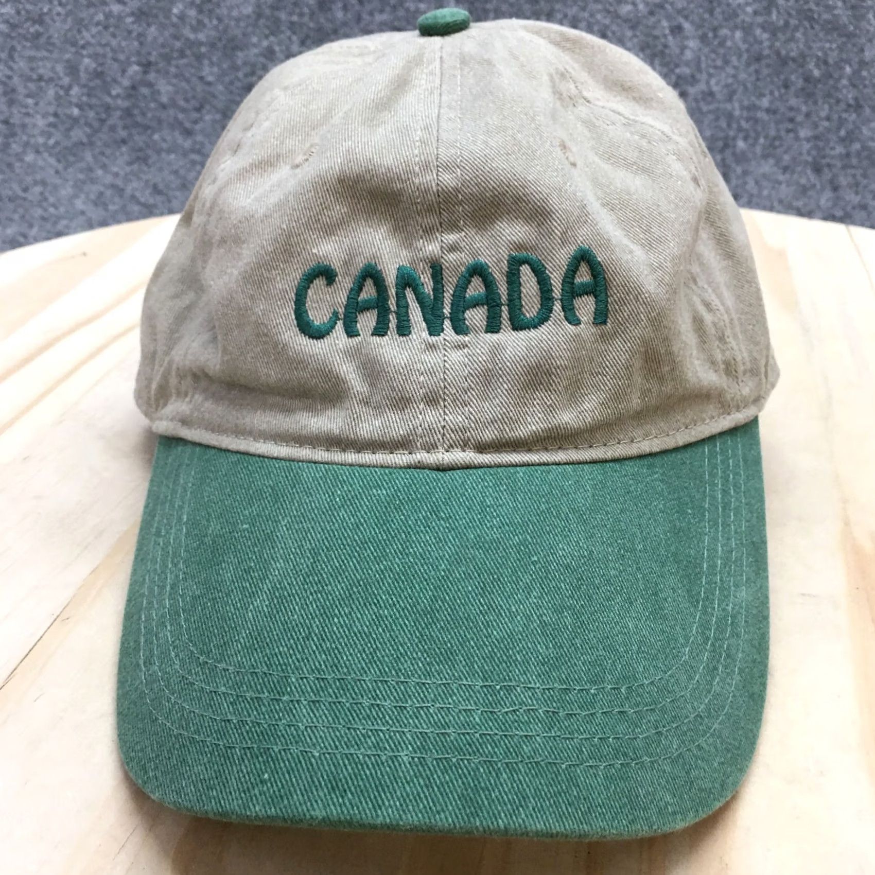 Logo 7 Canada Baseball Cap Mens Green OS Adjustable Curved Brim Embroidered Logo Brown Canvas Cotton Hat Size ONE SIZE - 2 Thumbnail