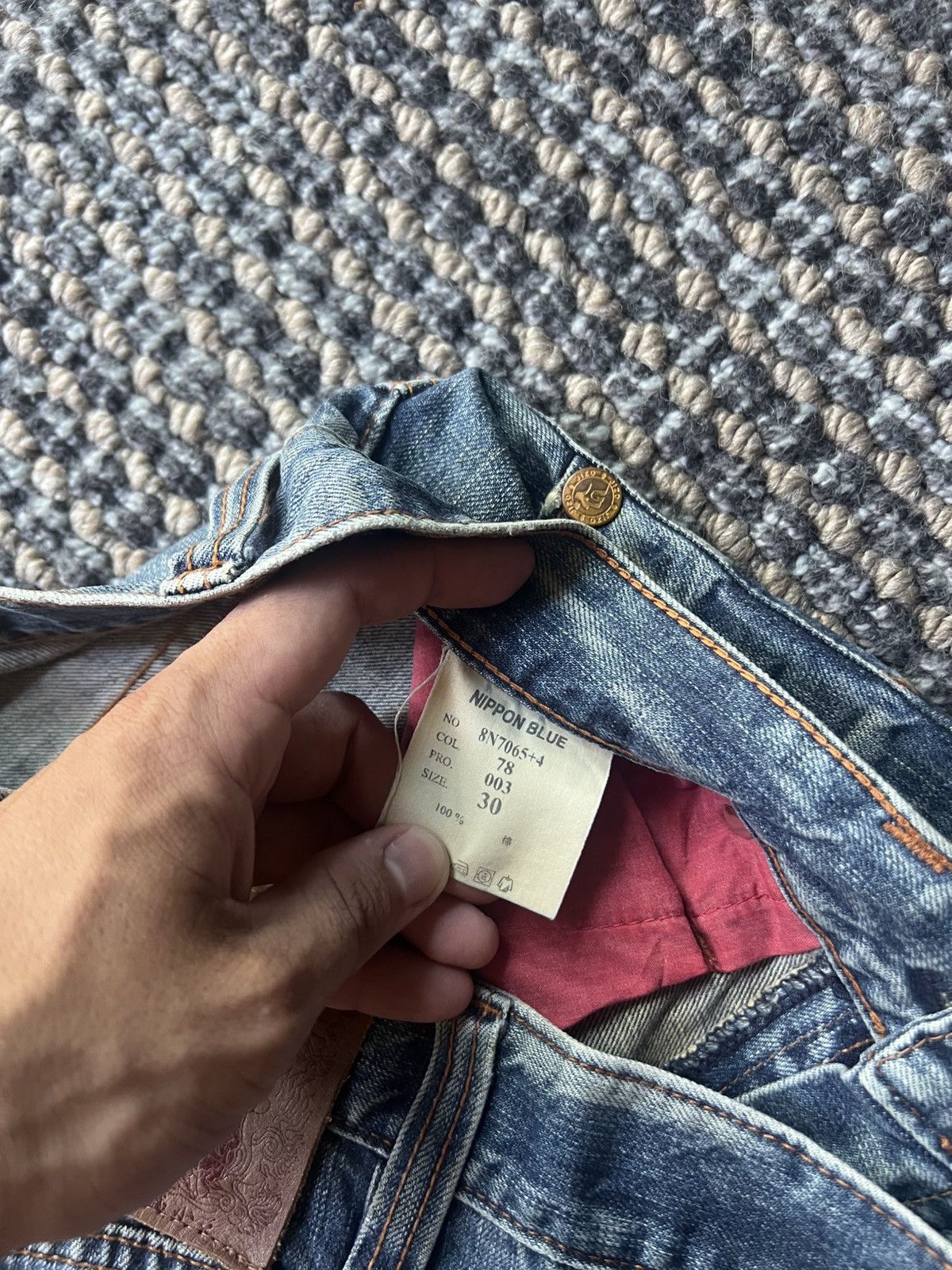 Japanese Brand 00’s Nippon Blue Embroided Demon Evisu Style Japan Jeans Y2K Size US 30 / EU 46 - 8 Thumbnail