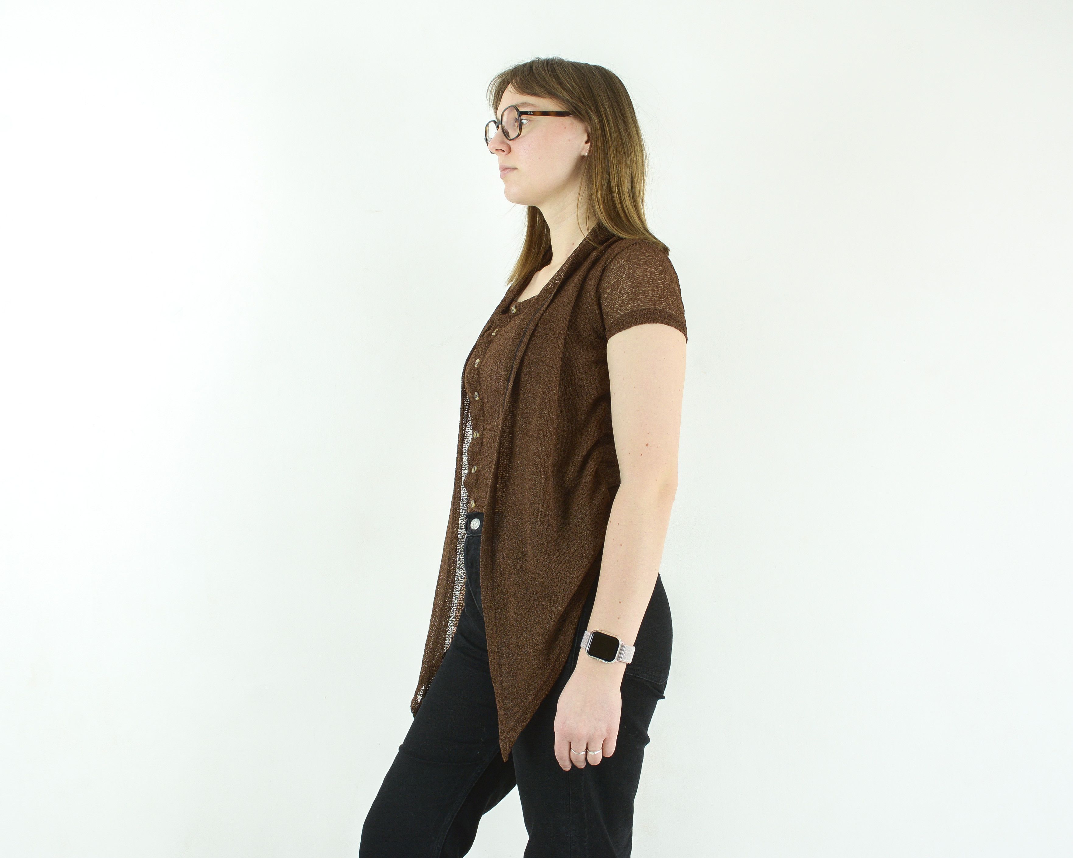 Other × Vintage See Through Blouse Shirt Button Up Top Brown Short Sleeve Size S / US 4 / IT 40 - 4 Thumbnail
