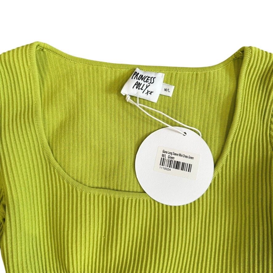 PRINCESS POLLY Princess Polly Giana Long Sleeve Mini Dress in Green, M/L Size L / US 10 / IT 46 - 4 Thumbnail