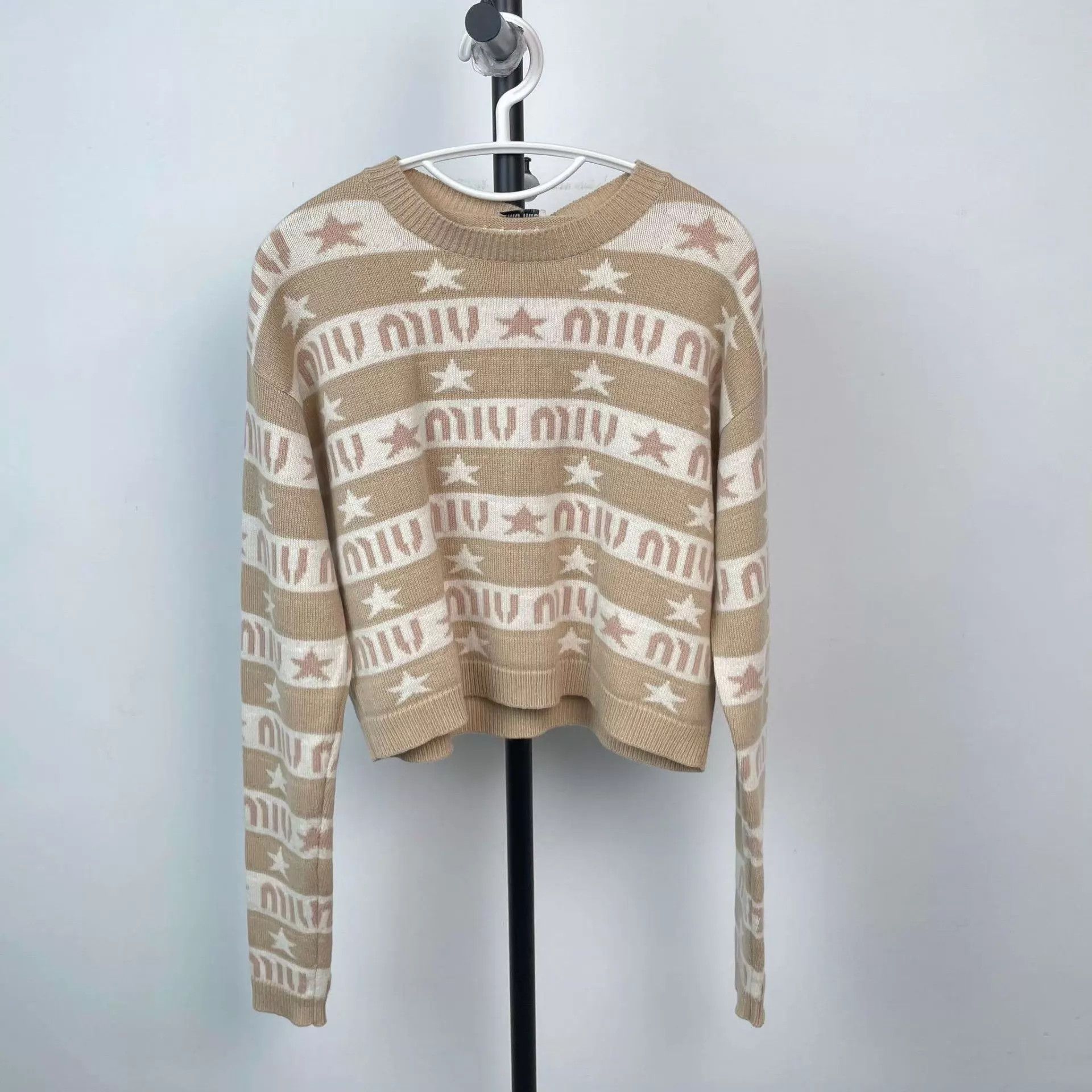 Miu Miu MIU MIU knit all over print sweater 36 beige MINT Size XS / US 0-2 / IT 36-38 - 1 Thumbnail