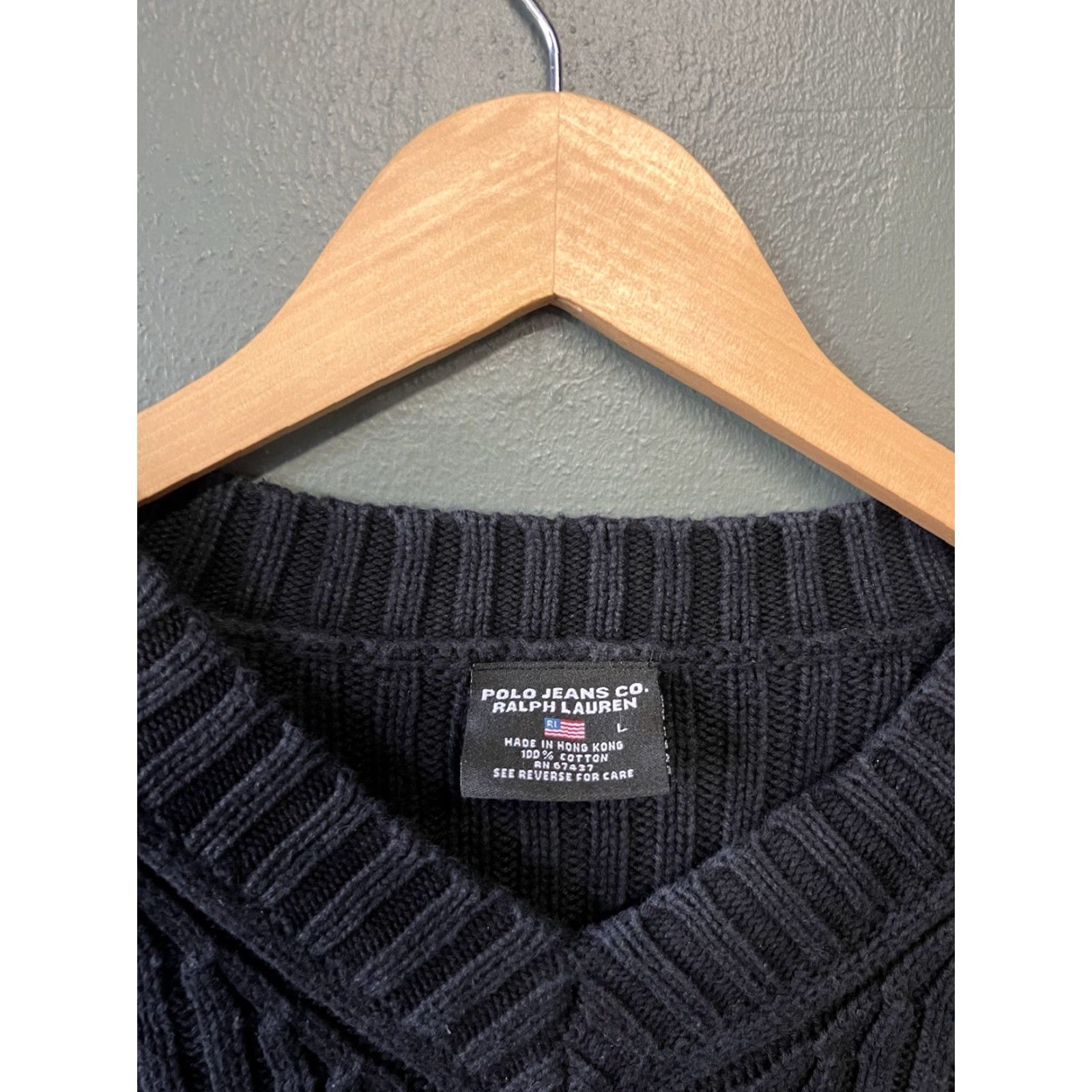 Polo Ralph Lauren VINTAGE Polo Ralph Lauren Mens Black Knit Ribbed Long Sleeve Pullover Sweater L Size US L / EU 52-54 / 3 - 3 Thumbnail