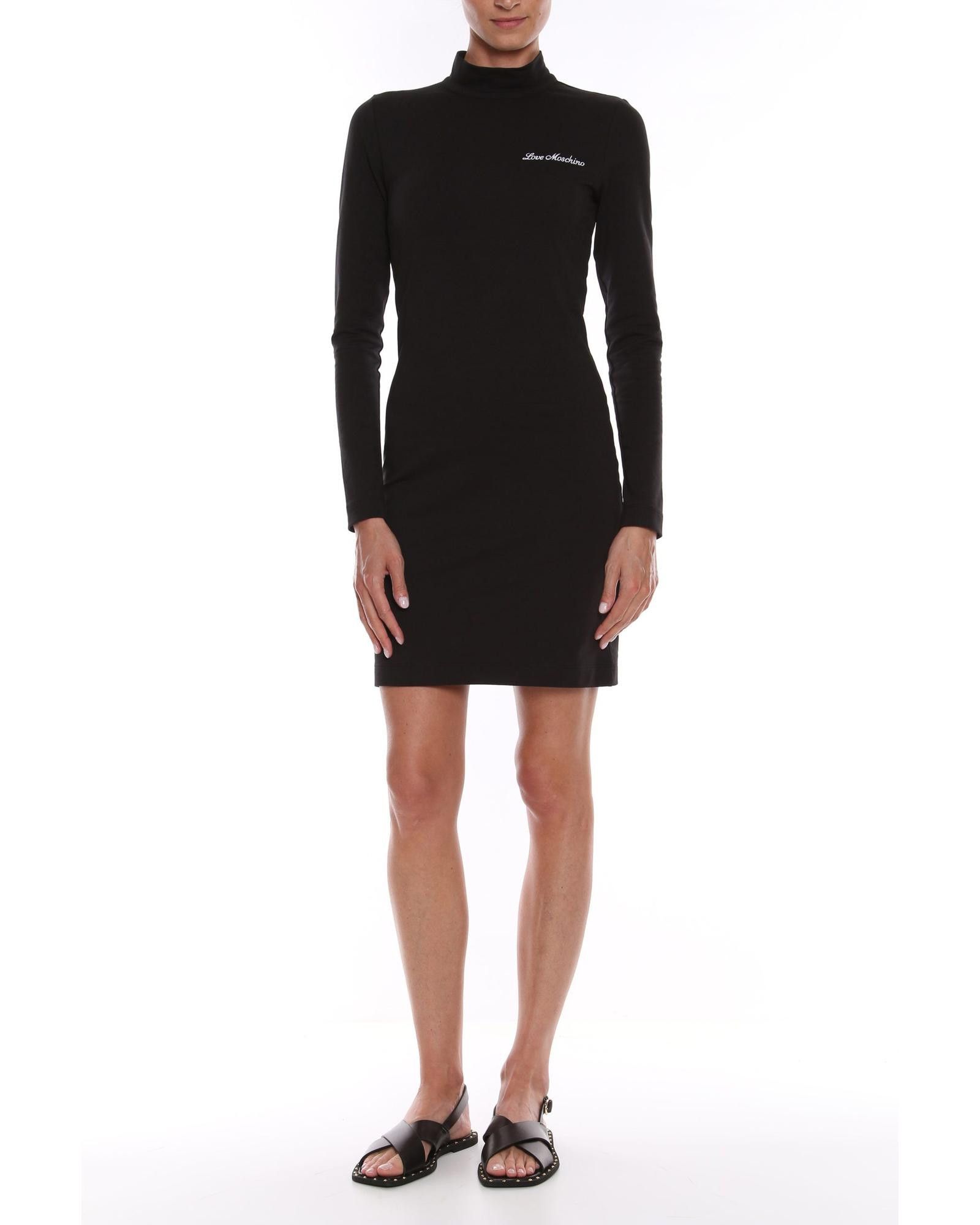 image of Moschino Logo Embroidered Long-Sleeved Dress in Black, Women's (Size Small)