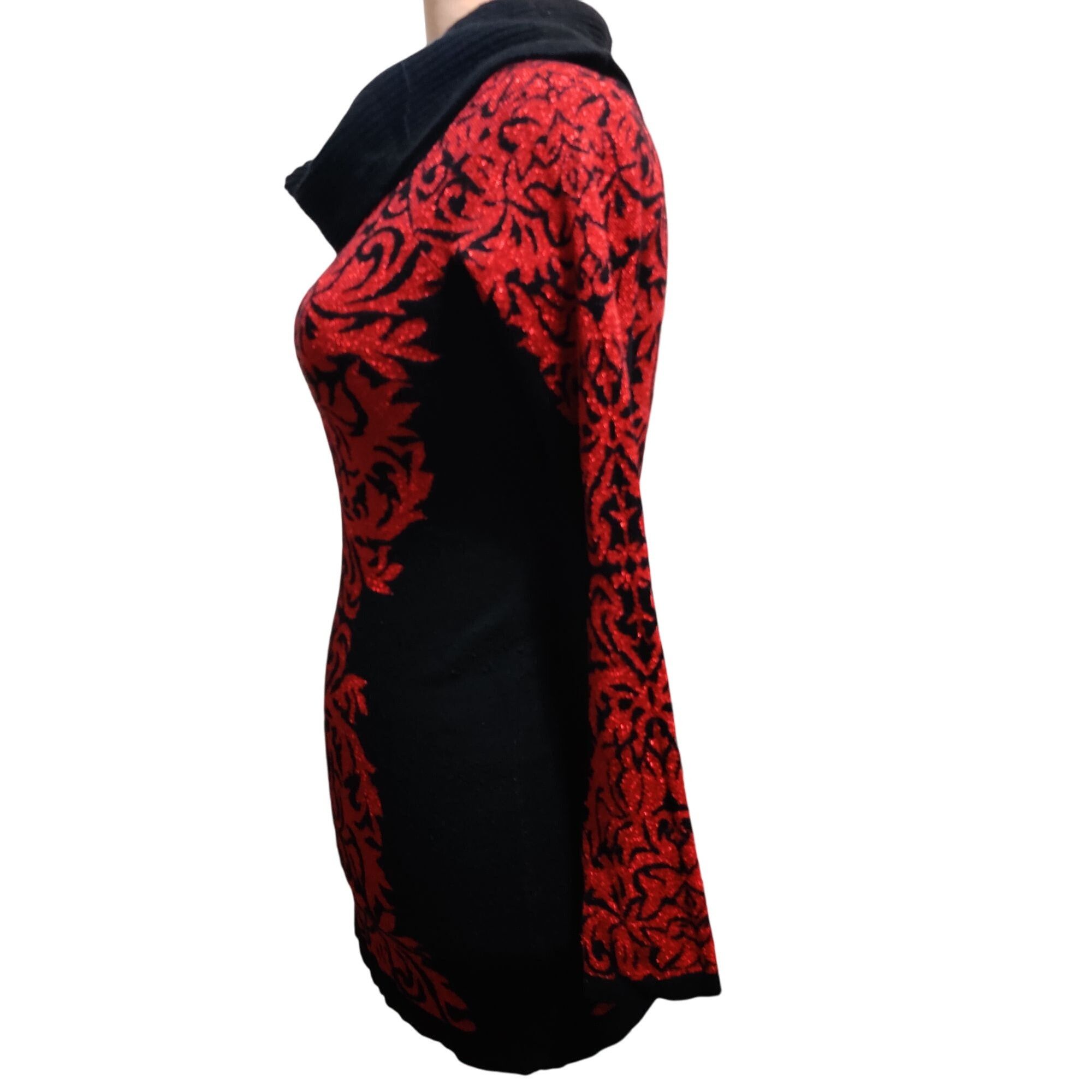 Other INC International Concepts L Red Black Baroque Knit Off Shou Size L / US 10 / IT 46 - 10 Thumbnail