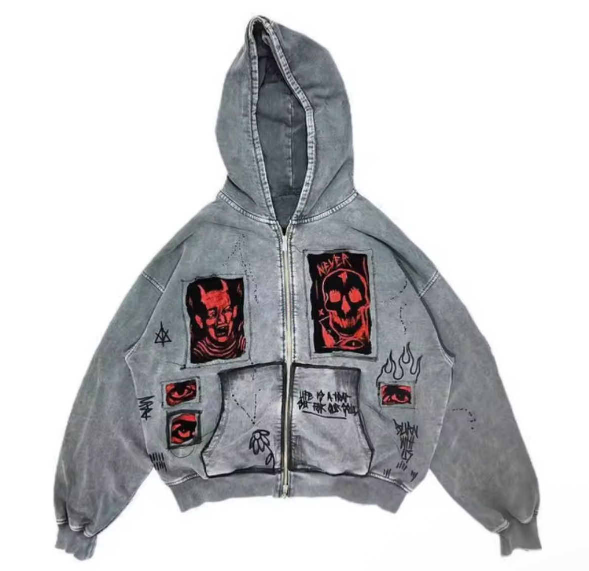 Other Retro Gothic Y2K Devil Skull Jacquard Zipper Fashion Hoodies Size US L / EU 52-54 / 3 - 1 Thumbnail