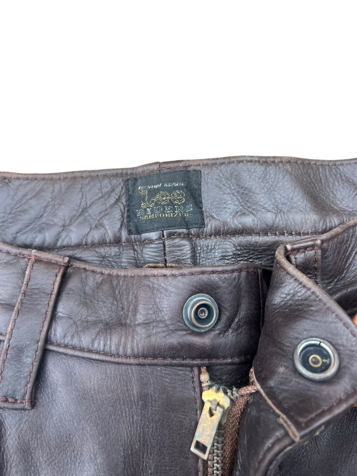 Genuine Leather Vintage Union Made Lee Riders Patina Cowhide Leather Jeans Size US 30 / EU 46 - 8 Thumbnail