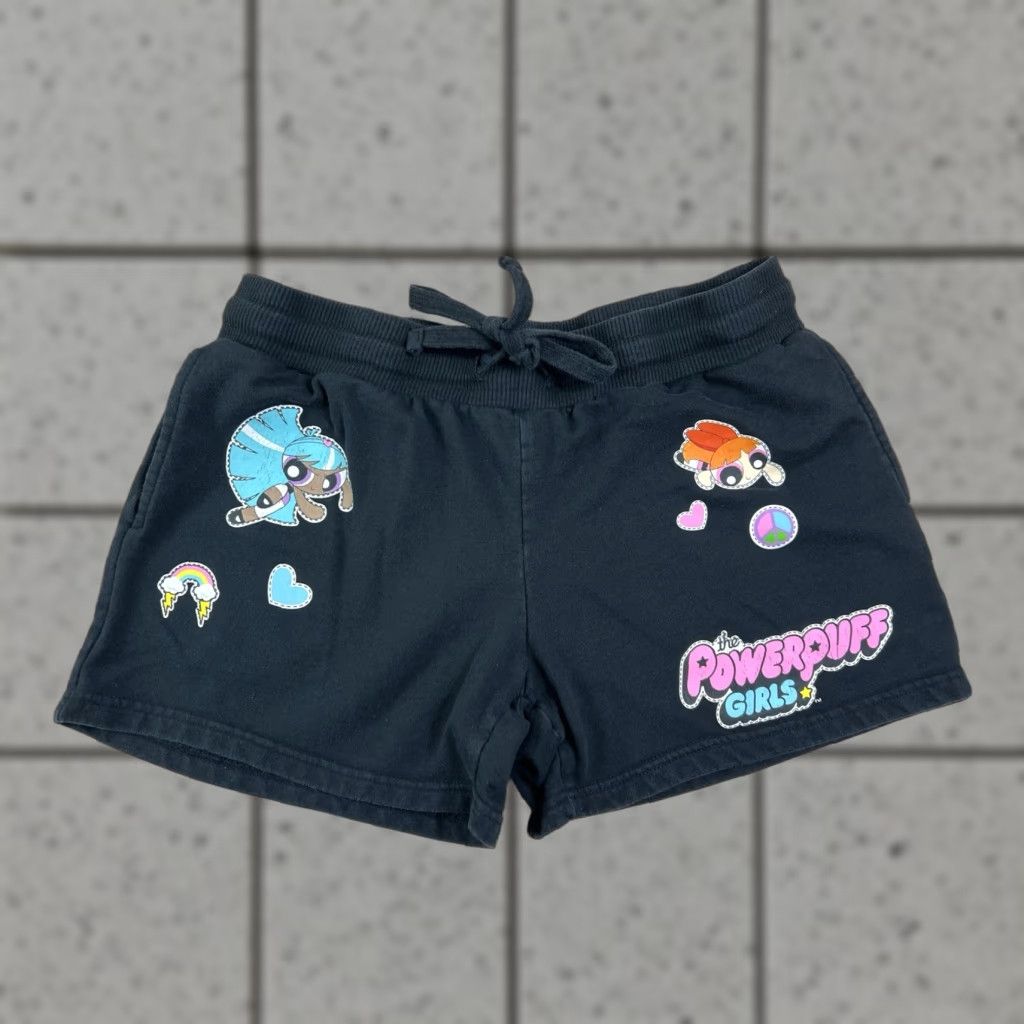 Vintage VINTAGE Women’s Cartoon Network Powerpuff Girls Shorts L 11/13 Black Elastic Drawstring Sweat Activewear Casual 90s Womens Size 36" / US 14 / IT 50 - 1 Thumbnail