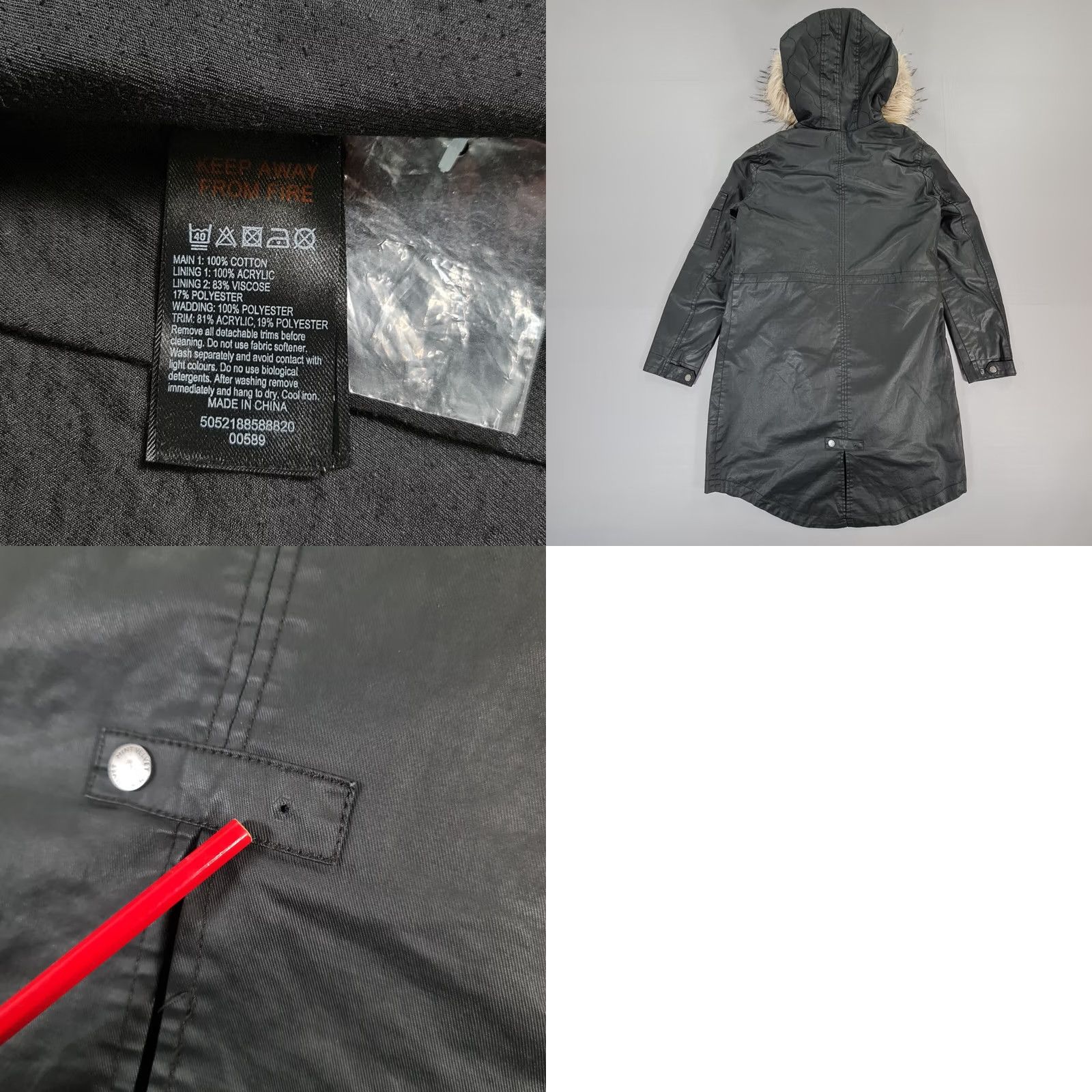Vintage Mint Velvet Jacket Womens Black 10 UK Hooded Faux Full Cotton Parka Long Zip Pockets Wind-Resistant Size L / US 10 / IT 46 - 8 Thumbnail