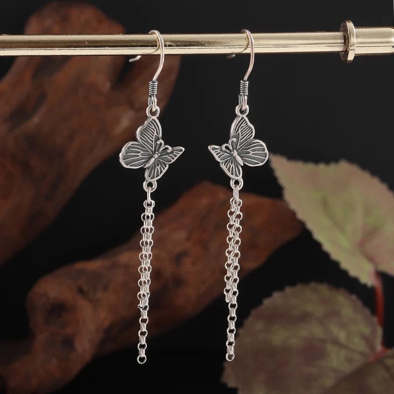 Jewelry × Vintage Butterfly Tassel Pendant Earrings Size ONE SIZE - 1 Thumbnail