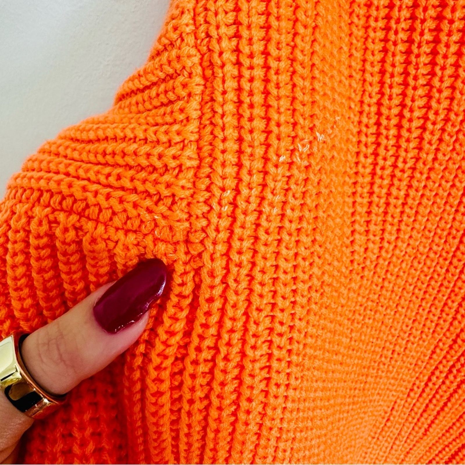 Express EXPRESS Neon Orange Chunky Knit Tunic Pullover Crew Sweater Size M / US 6-8 / IT 42-44 - 9 Thumbnail