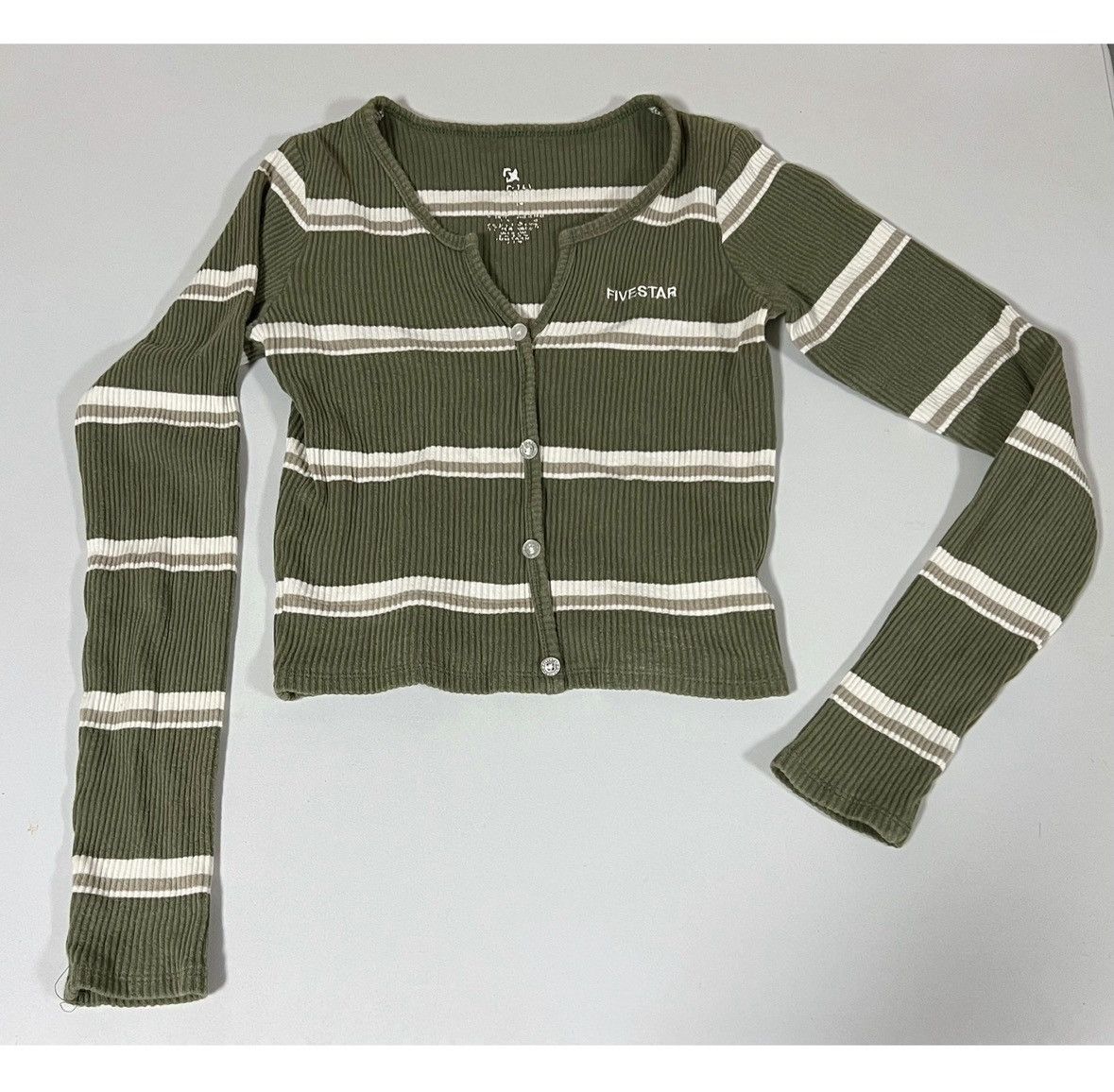 Five Four Olive Striped Long Sleeve Henley Shirt Top Blouse Size S ✨ Size S / US 4 / IT 40 - 1 Thumbnail
