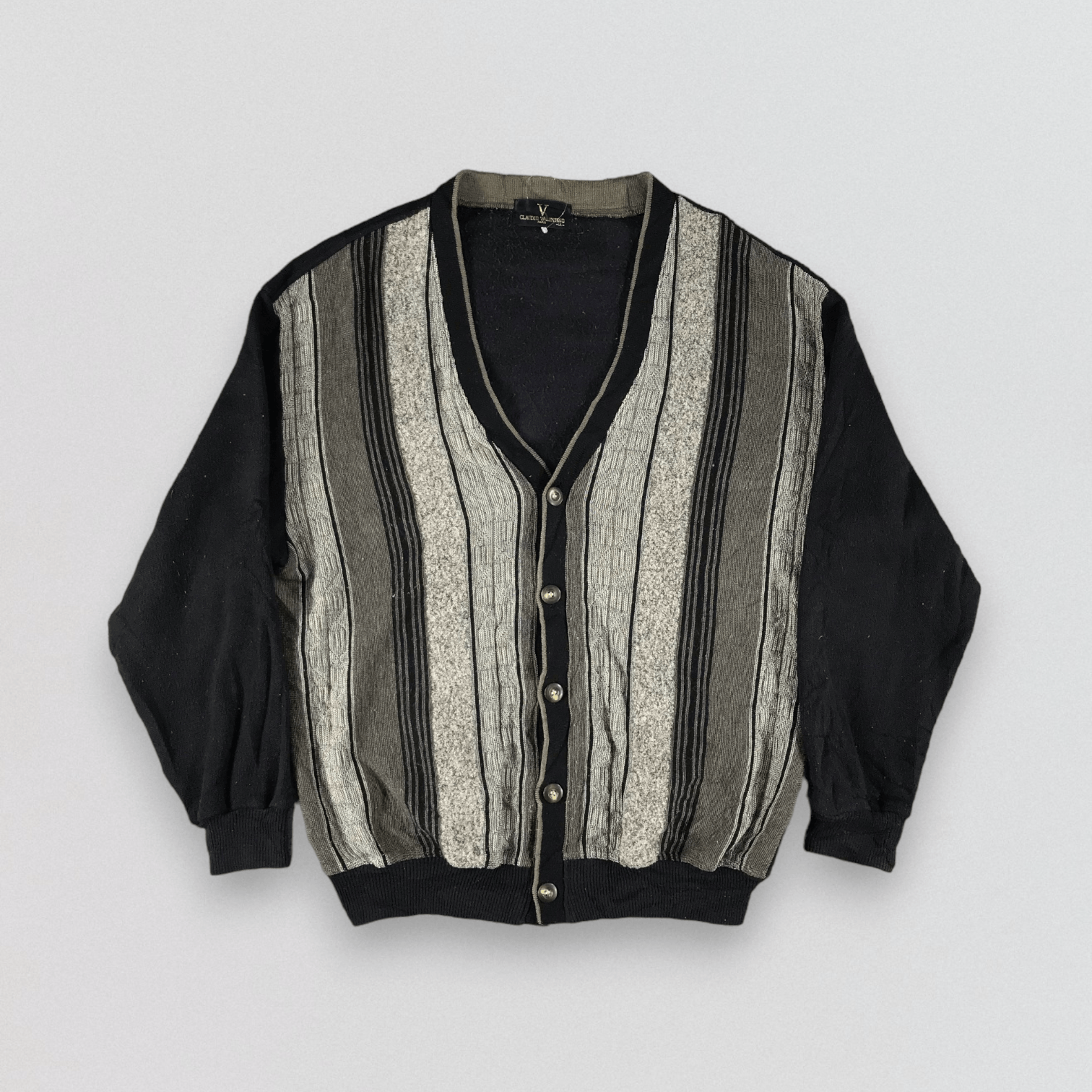 Claudio Valentino Stripe Cardigan Sweater Button Up