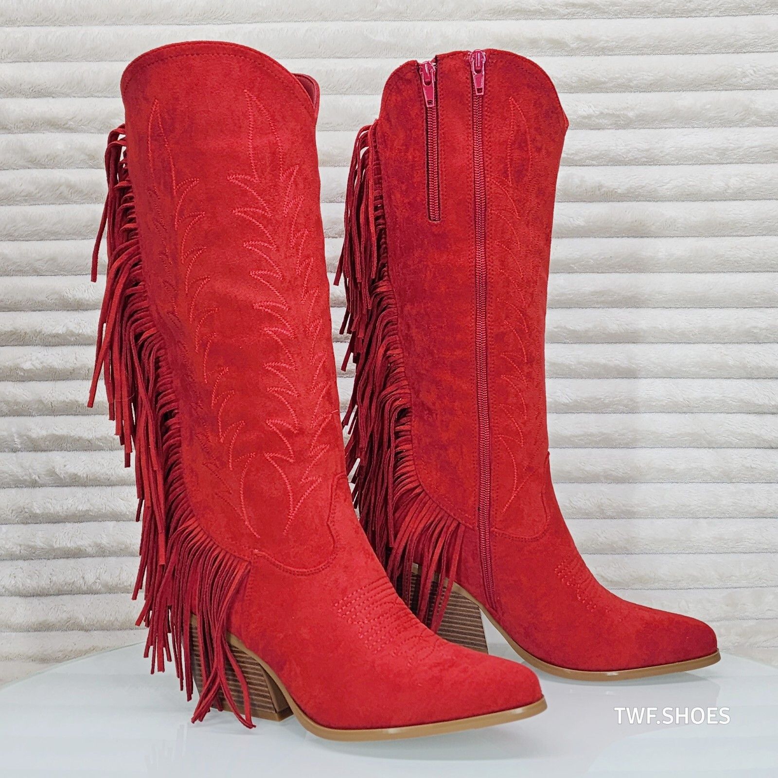 Other Dusty Roads Red Faux Suede Back Fringe Western Cowgirl Boots Size US 10 / IT 40 - 4 Thumbnail