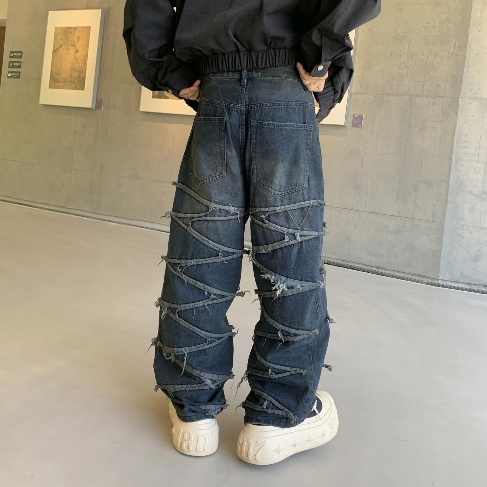 Japanese Brand Distressed Wide Leg Denim Jeans, Baggy Fit Jeans Size US 30 / EU 46 - 3 Thumbnail