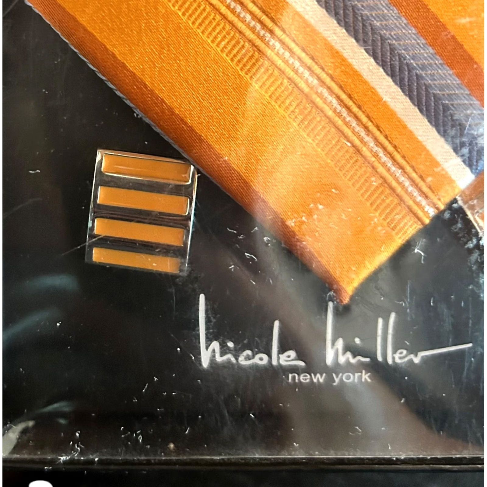 Nicole Miller Nicole Miller New York Men's Orange Striped Silk Tie & Matching Cuff Links NIB - Adjustable Clip Tie Set Size ONE SIZE - 4 Thumbnail