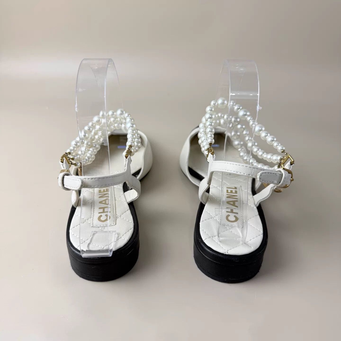 Chanel Chanel Black White Pearl CC Gold LowHeel 36.5 MINT Size US 6 / IT 36 - 3 Thumbnail