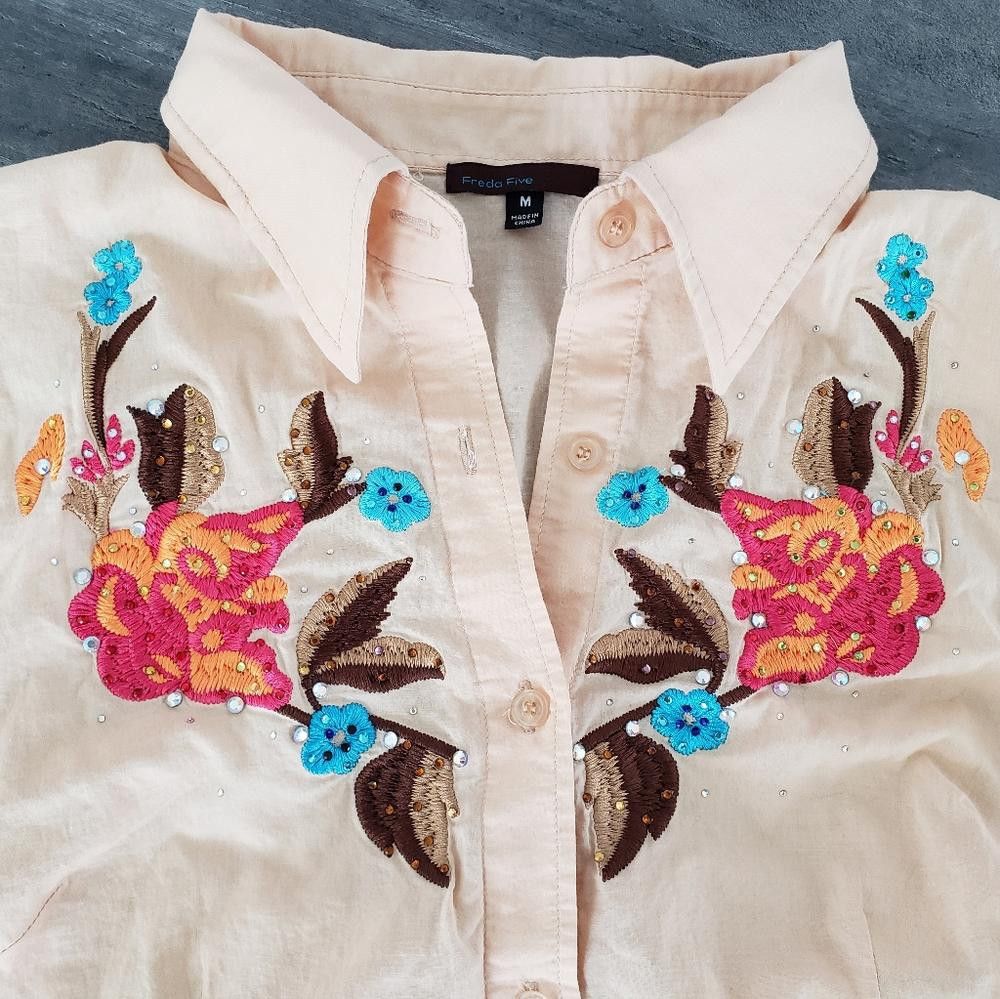 Designer Beige Detailed FF Horse Show Button Down Size M / US 6-8 / IT 42-44 - 3 Thumbnail