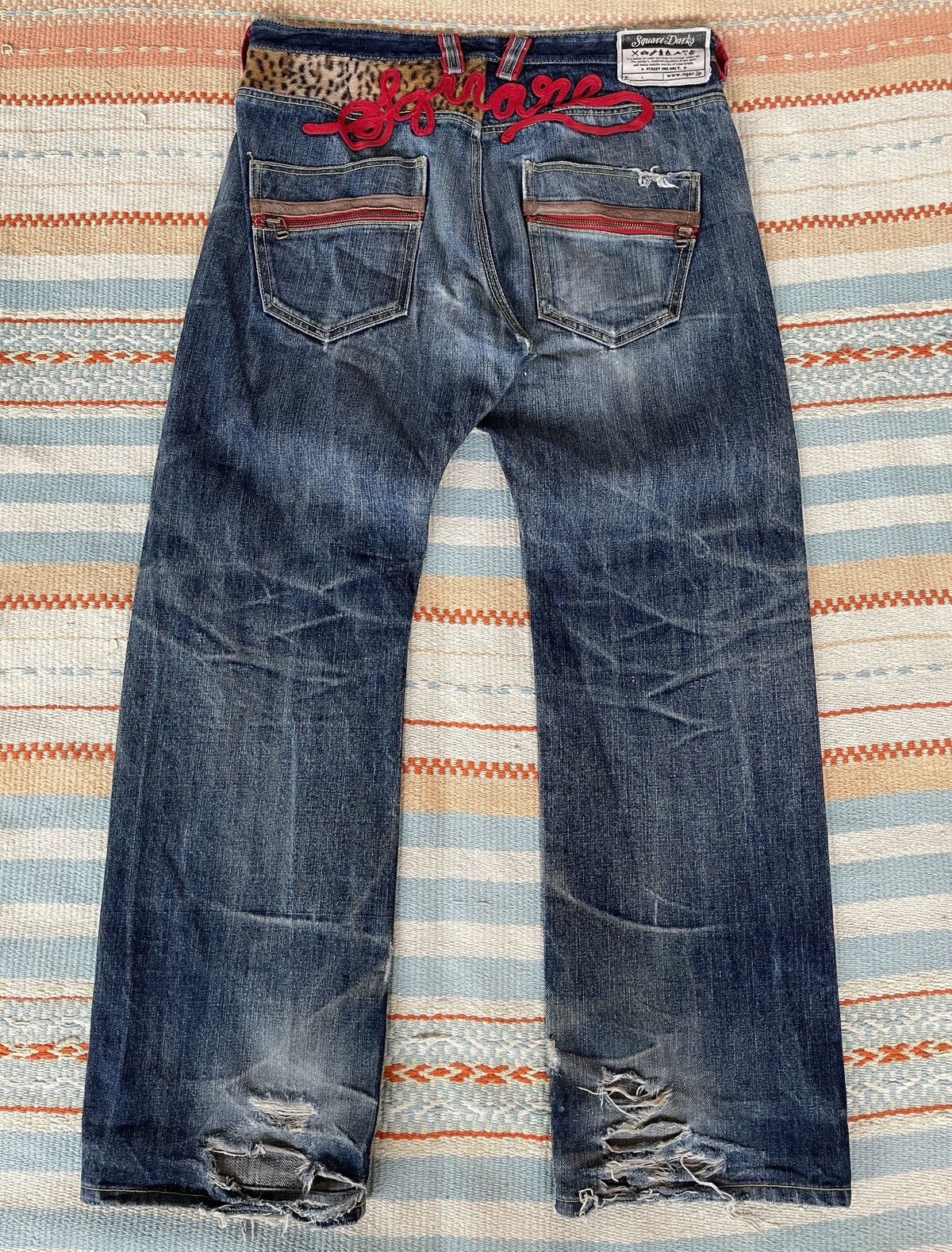 If Only Was True Very rare🔥SQUARE DARK🔥Embroidery Selvedge Distressed Jeans Size US 35 - 2 Thumbnail