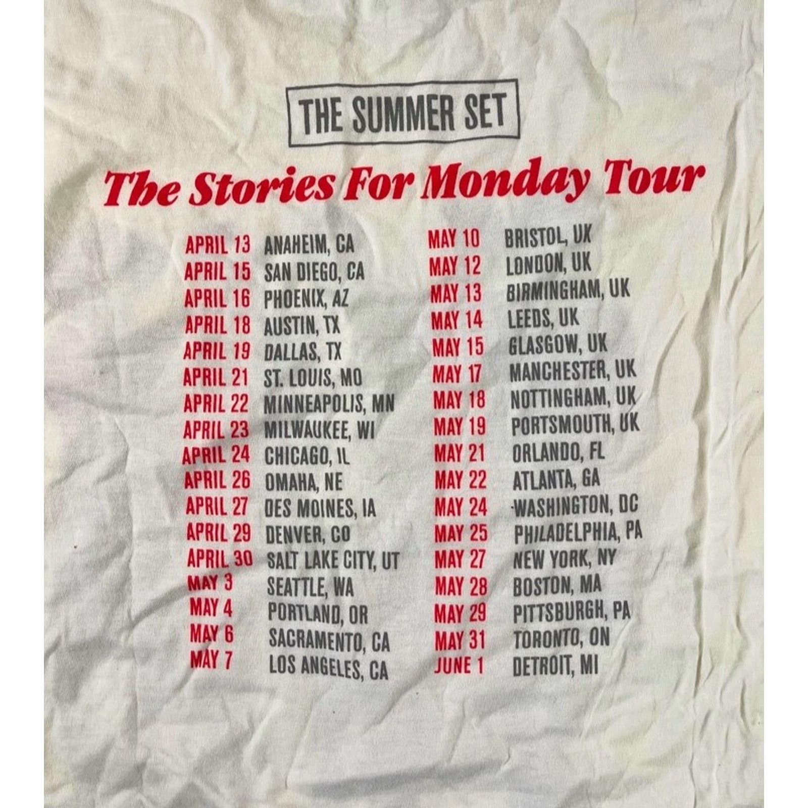 Tultex The Summer Set The Stories For Monday Tour T-Shirt Men’s S Size US S / EU 44-46 / 1 - 4 Thumbnail