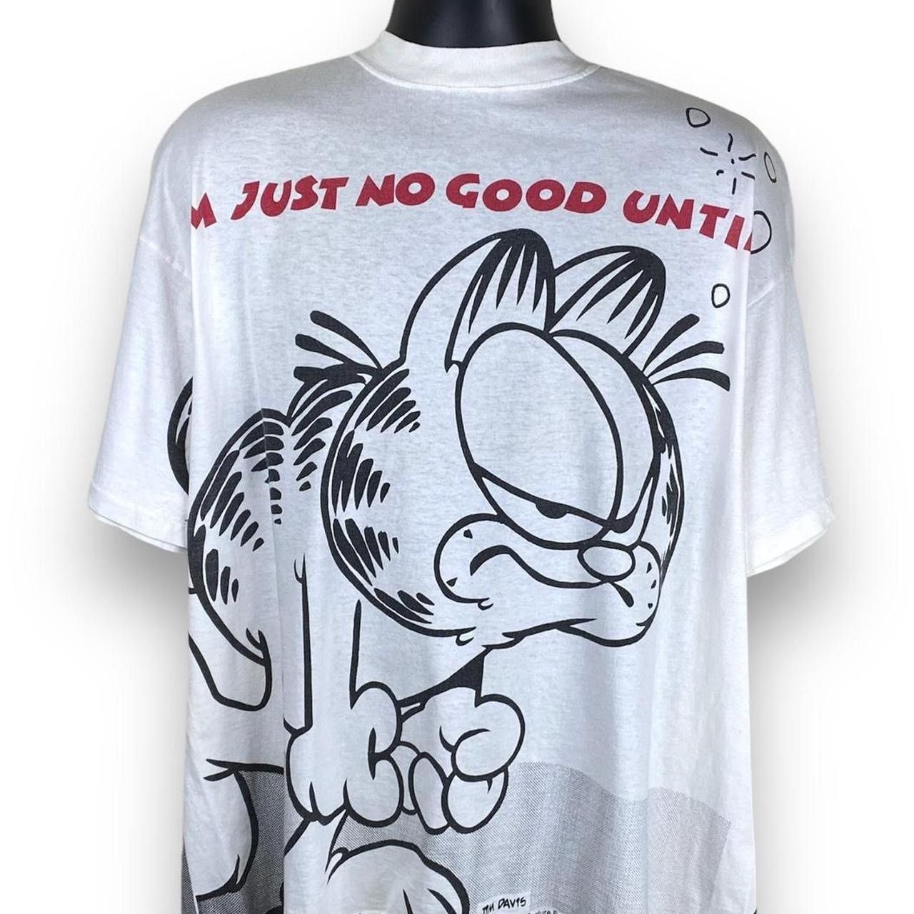 image of Vintage 90's Garfield Coffee Cartoon All Over Print Tshirt in White, Men's (Size XL)