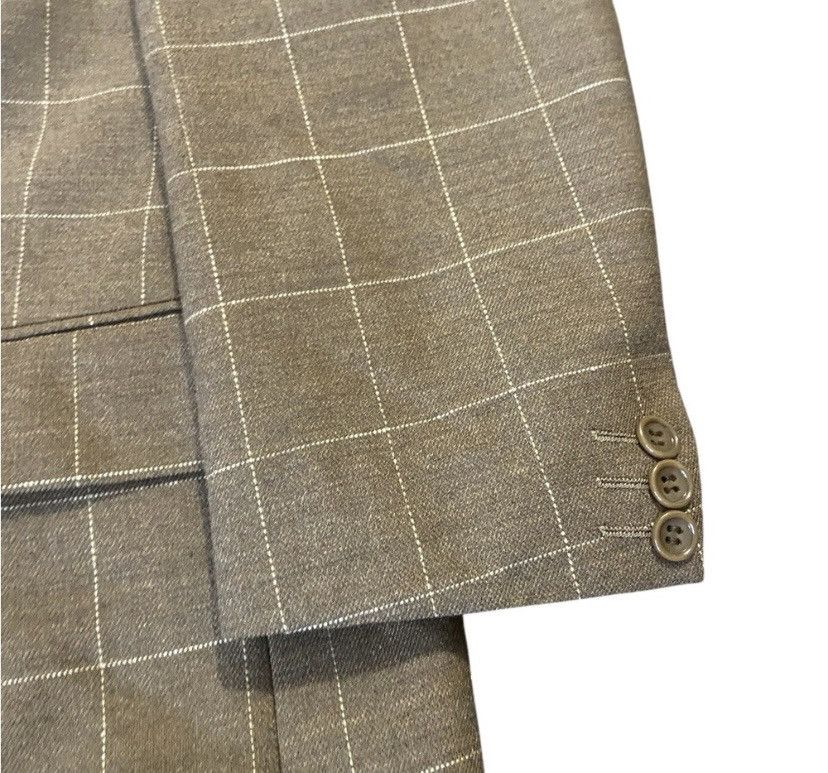 Designer Mens Blazer Windowpane Brown White Check 40S Worsted Size 40S - 3 Thumbnail