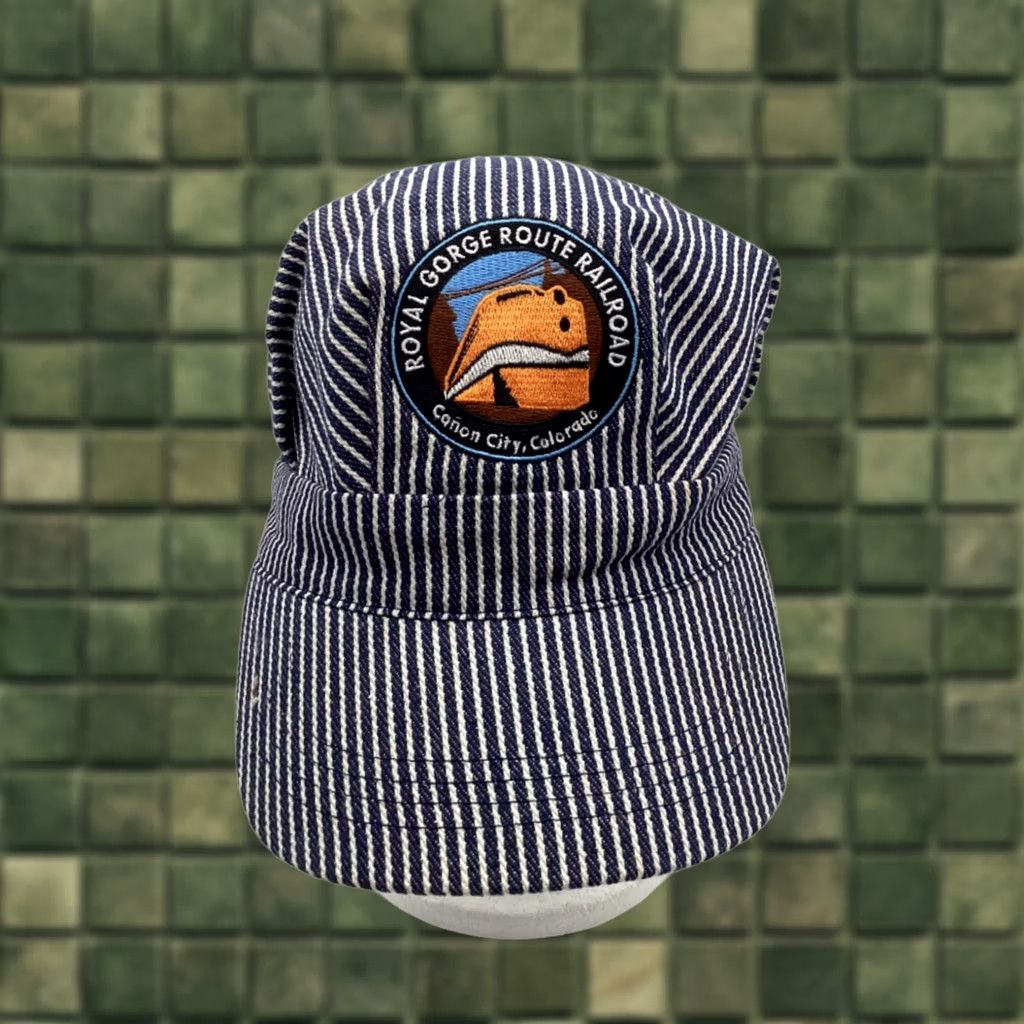 Royal Gorge Route Railroad Blue Striped Cotton Canvas Snapback Hat Mens, Men's