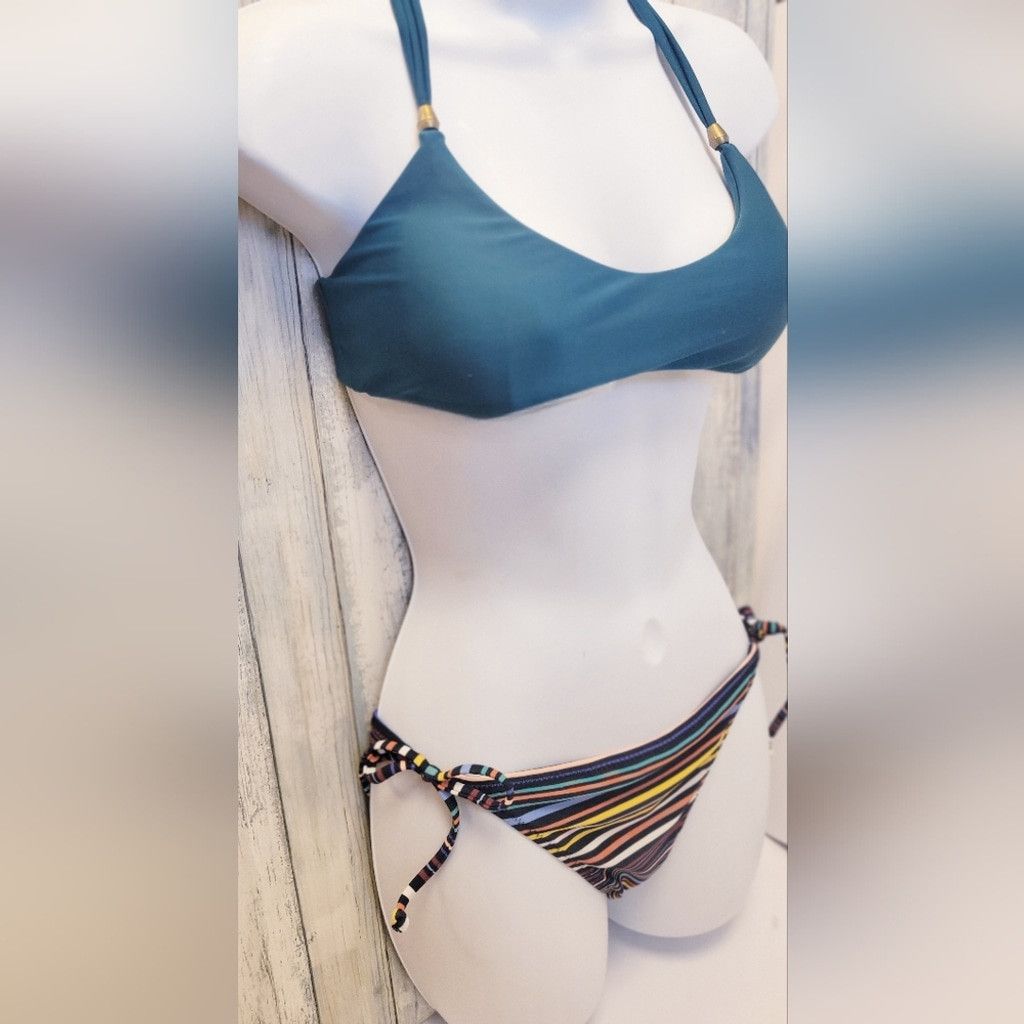 Other 2x Pair Strappy Bikini Tops with Multicolor Striped Bottom Size ONE SIZE - 8 Thumbnail
