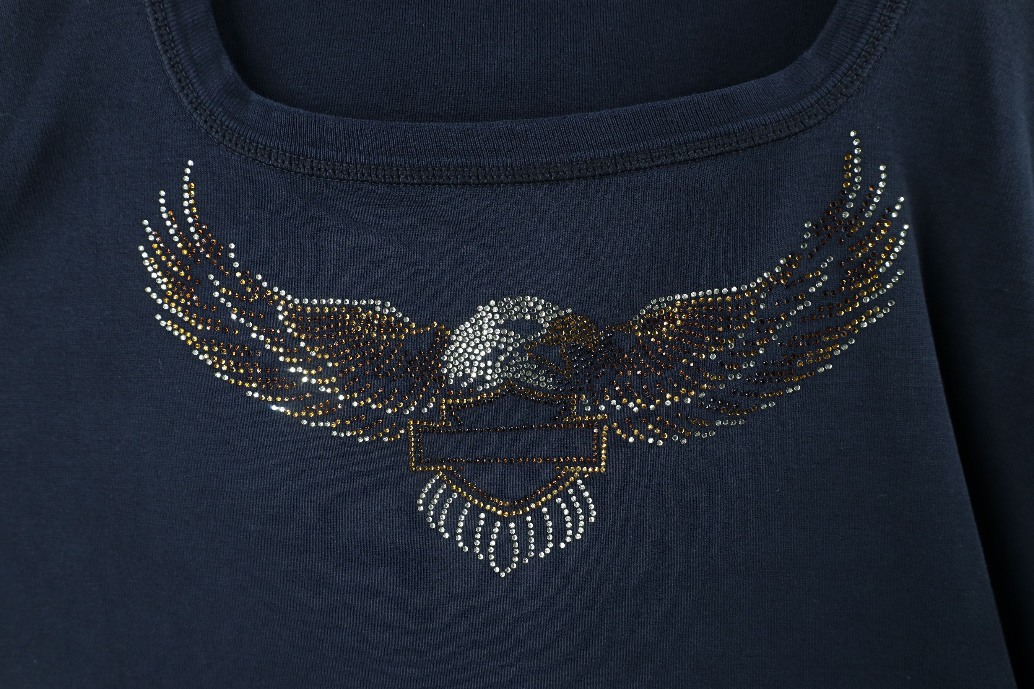 Harley Davidson × Vintage Vintage 90s Harley Davidson Sequin Eagle Ribbed T-Shirt USA Size 3XL / US 20-22 - 10 Thumbnail