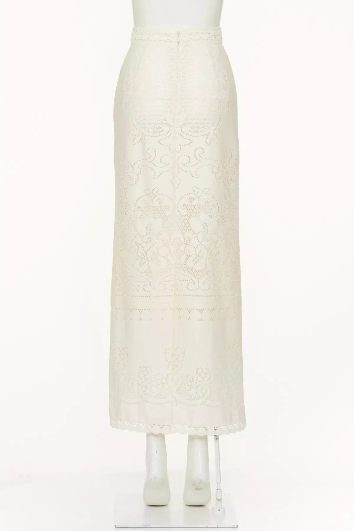 Valentino o1s1wg110925 Cotton Lace Midi Skirt in White/Almond Size 26" / US 2 / IT 38 - 4 Thumbnail