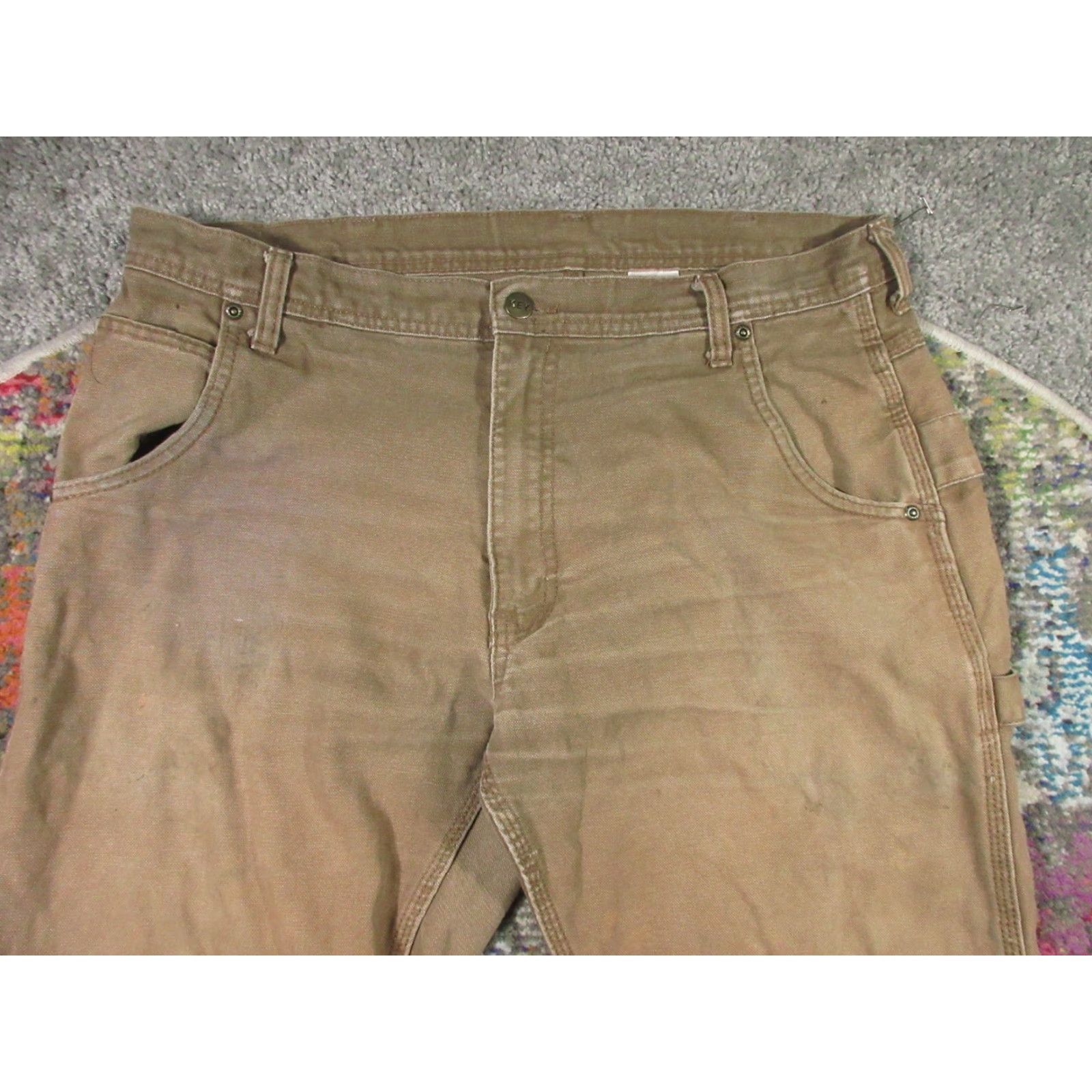 Vintage Key Carpenter Jeans Mens 36x32 Brown Canvas Distressed 5-Pocket Straight Leg Workwear Denim Cotton Size US 36 / EU 52 - 3 Thumbnail