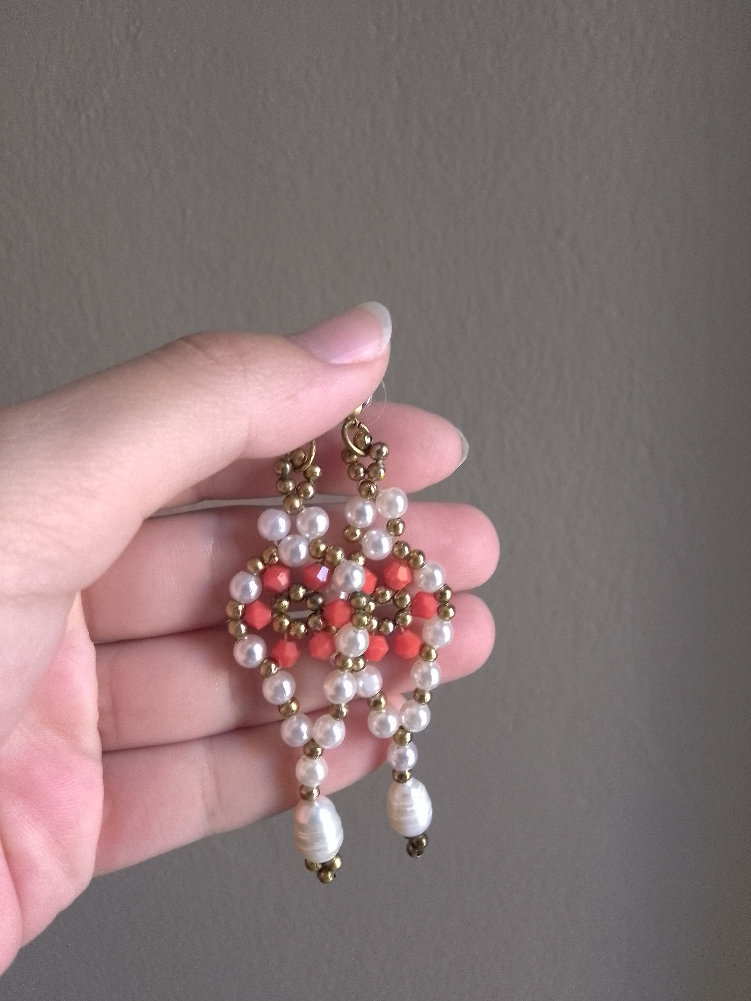 Handmade Dangling earrings with Freshwater pearls Vintage style Size ONE SIZE - 3 Thumbnail