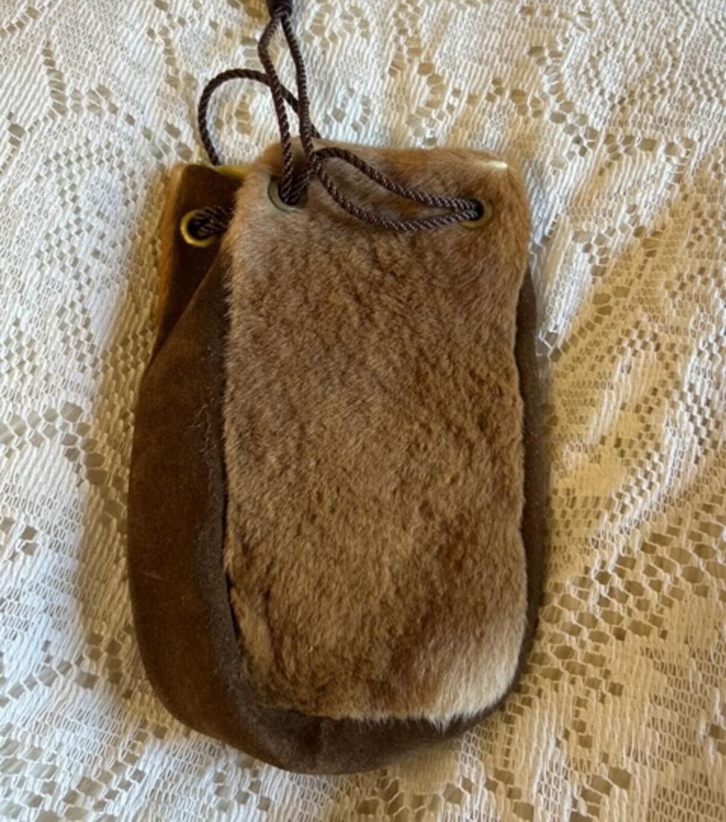 The Unbranded Brand Brown Faux Fur and Suede Drawstring Bag Size ONE SIZE - 2 Thumbnail