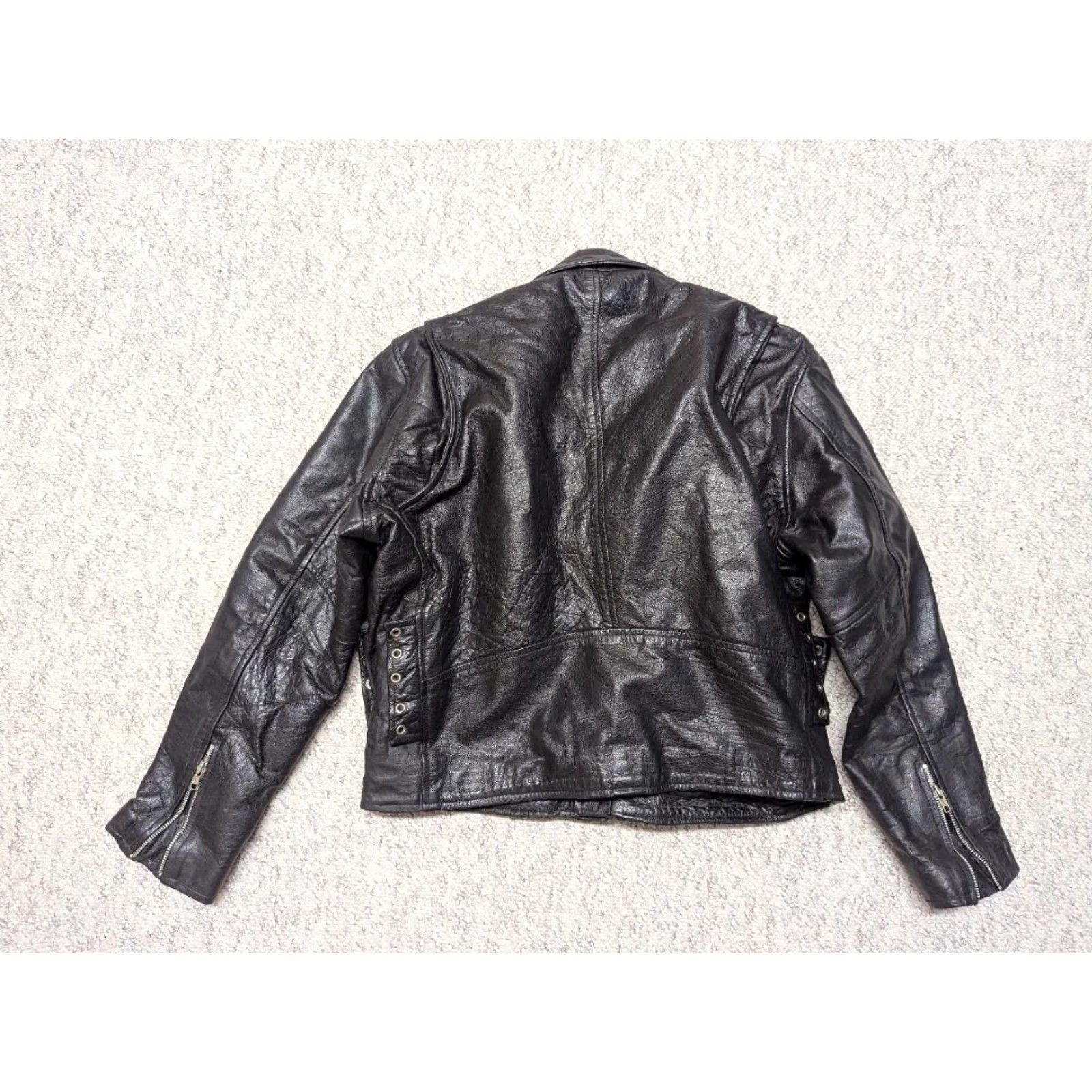 Vintage VINTAGE motorcycle jacket leather 44 black Mens L Biker Punk Harley cowhide leather jacket Size US L / EU 52-54 / 3 - 2 Thumbnail